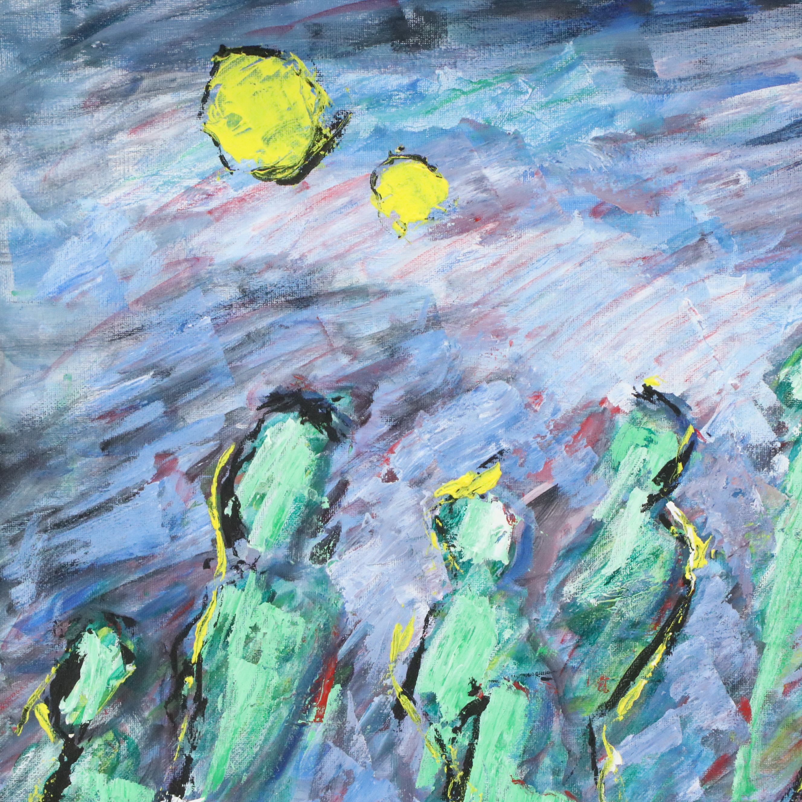 Howard L. Apley Oil Painting of Abstract Expressionist Figures, Mid-20th Century