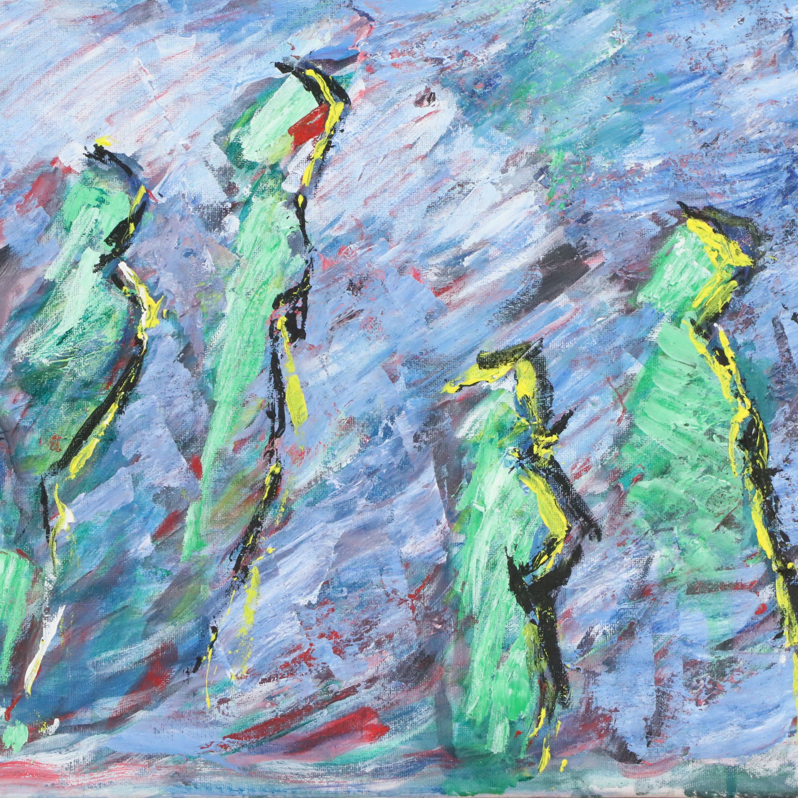 Howard L. Apley Oil Painting of Abstract Expressionist Figures, Mid-20th Century