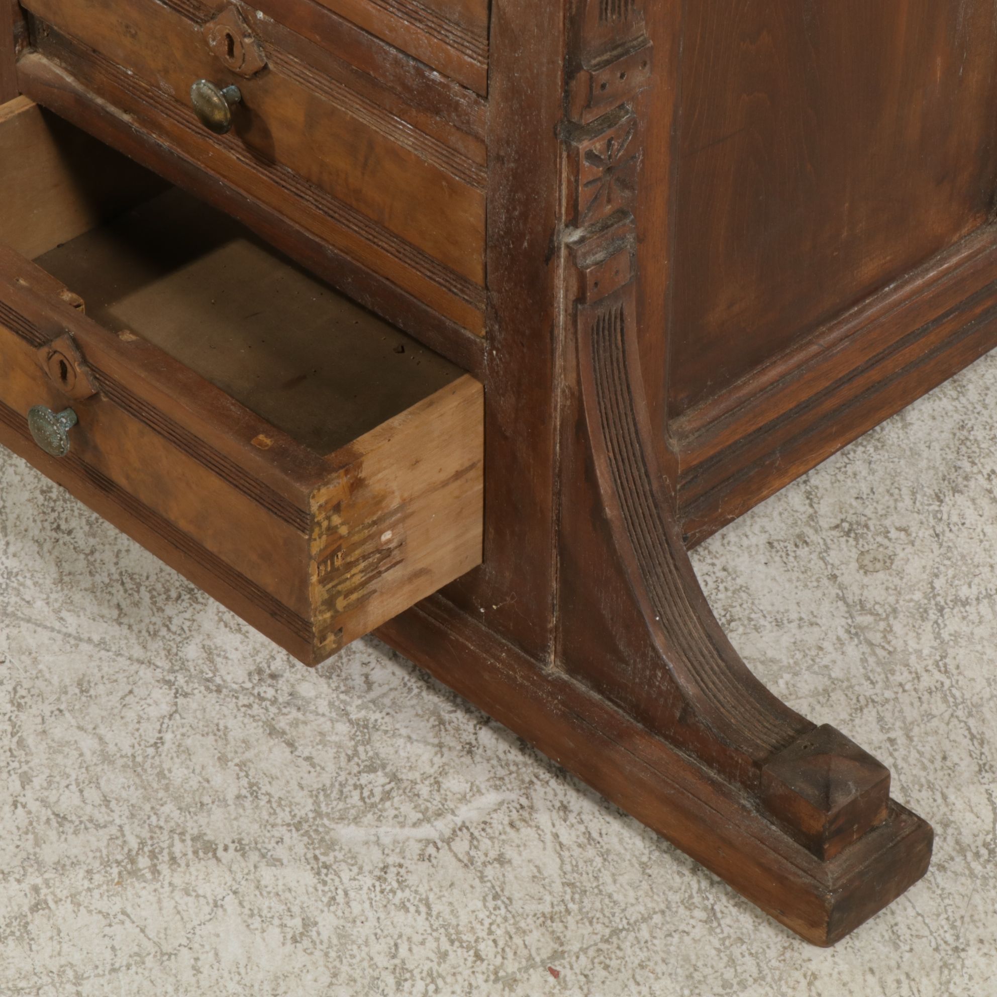 Primitive Eastlake Carved Walnut Davenport Desk, Late 19th Century