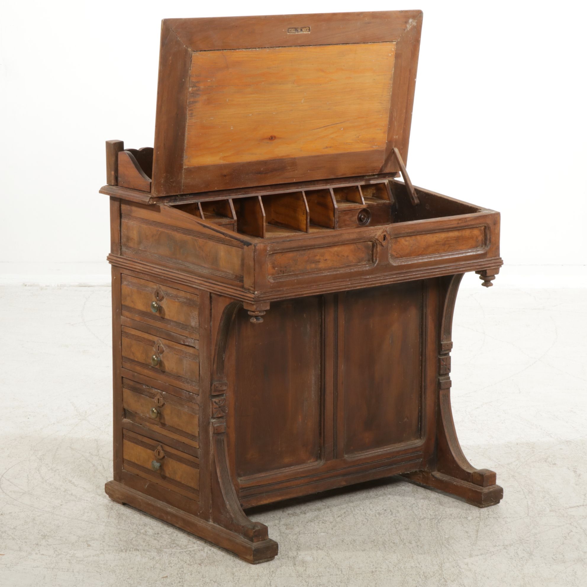 Primitive Eastlake Carved Walnut Davenport Desk, Late 19th Century
