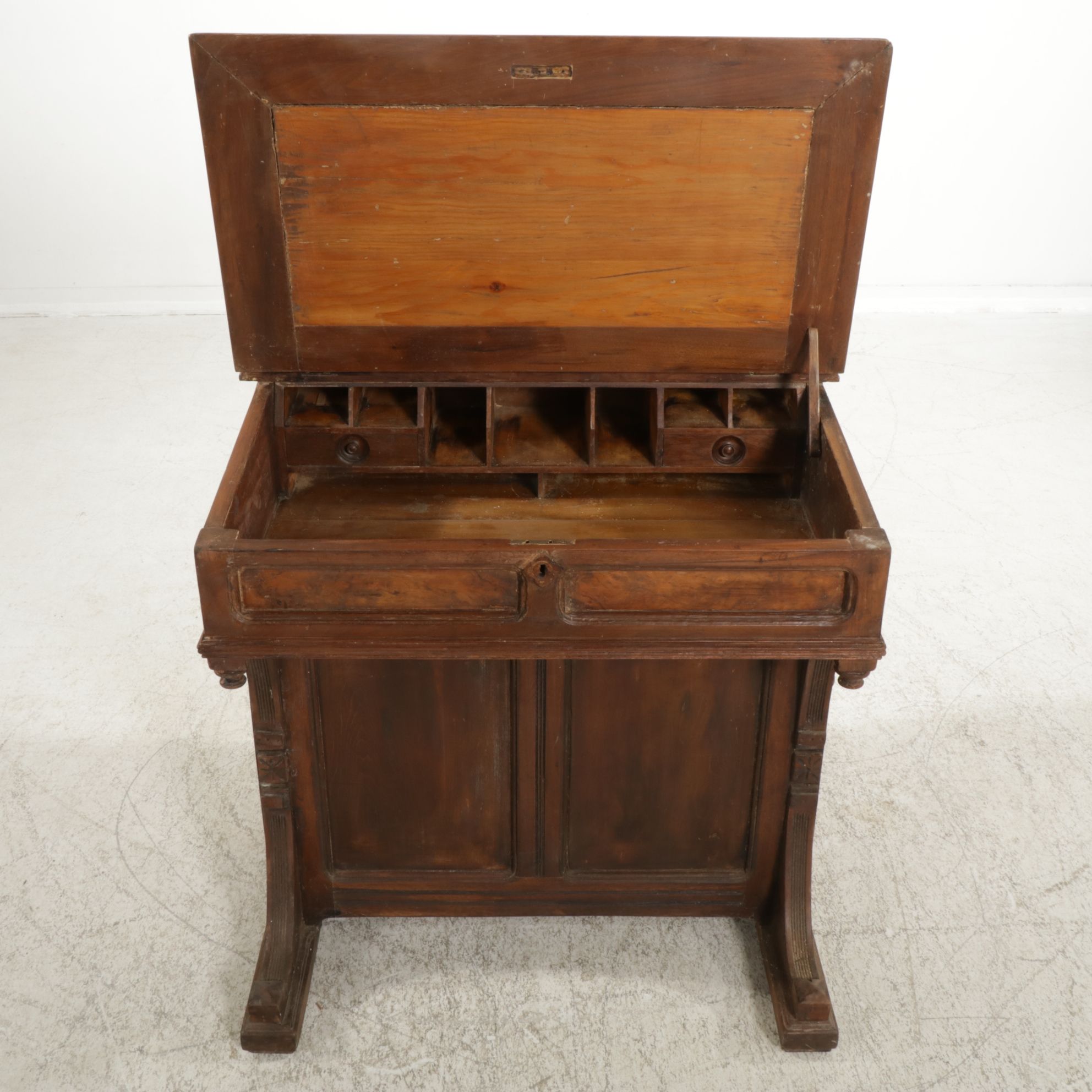 Primitive Eastlake Carved Walnut Davenport Desk, Late 19th Century