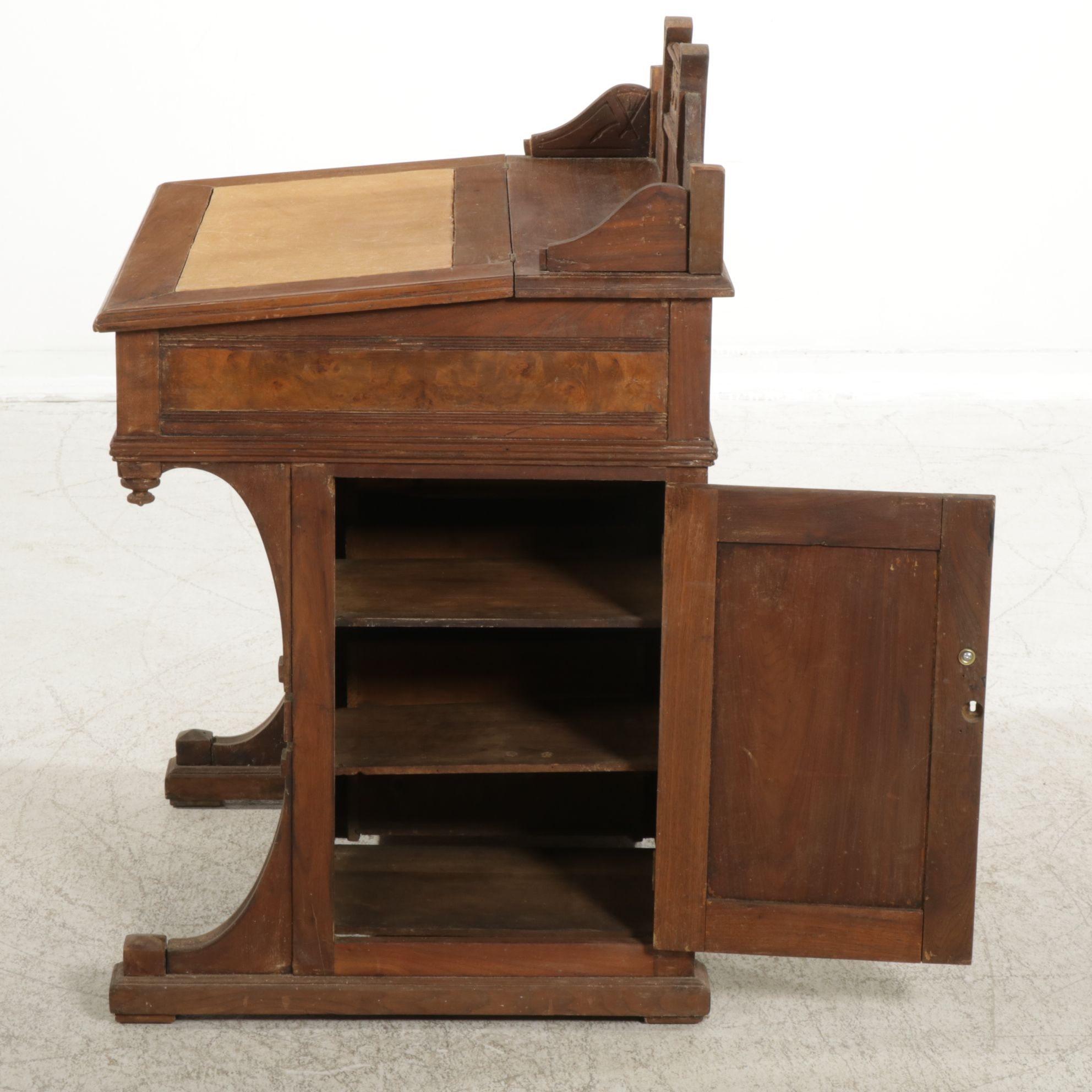 Primitive Eastlake Carved Walnut Davenport Desk, Late 19th Century