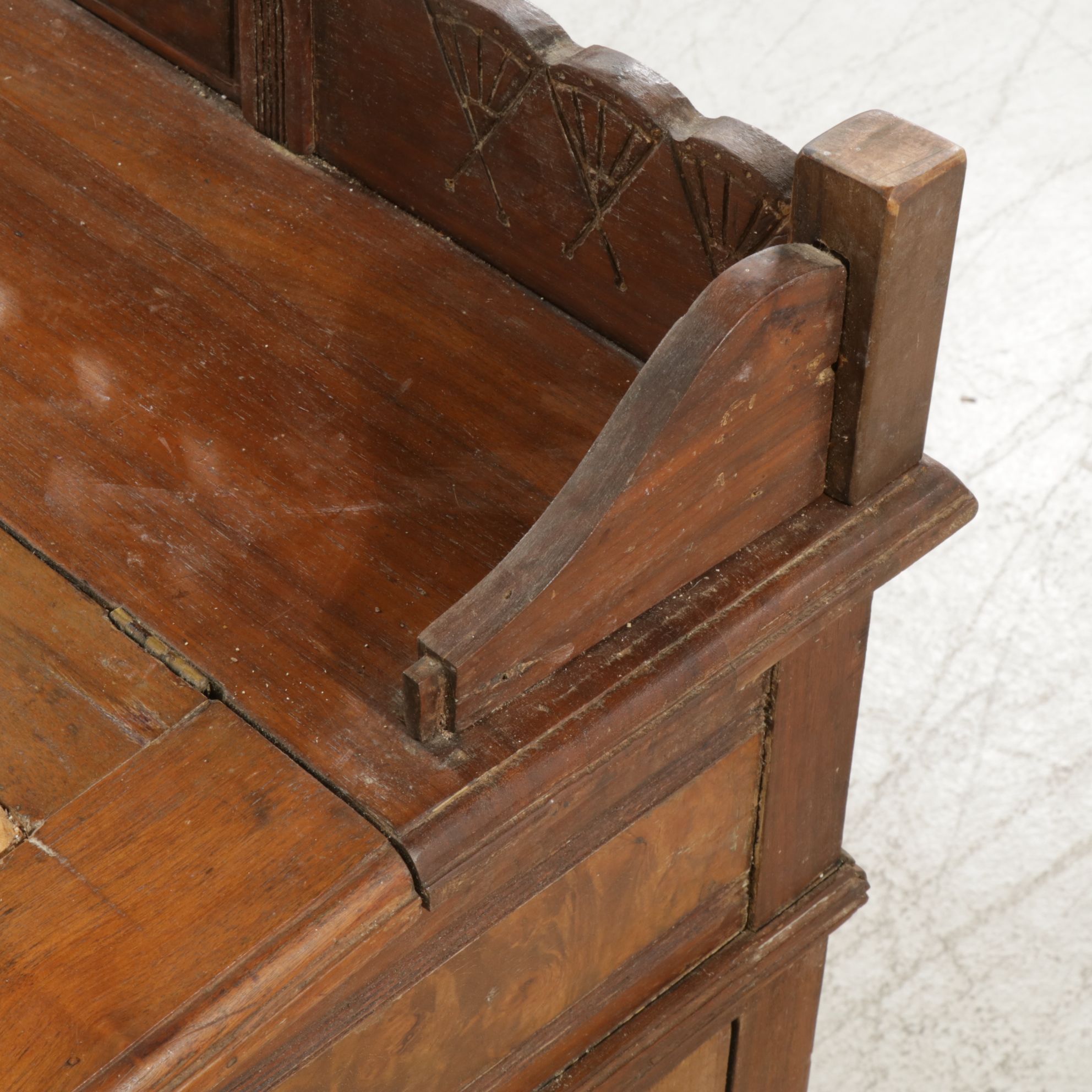 Primitive Eastlake Carved Walnut Davenport Desk, Late 19th Century
