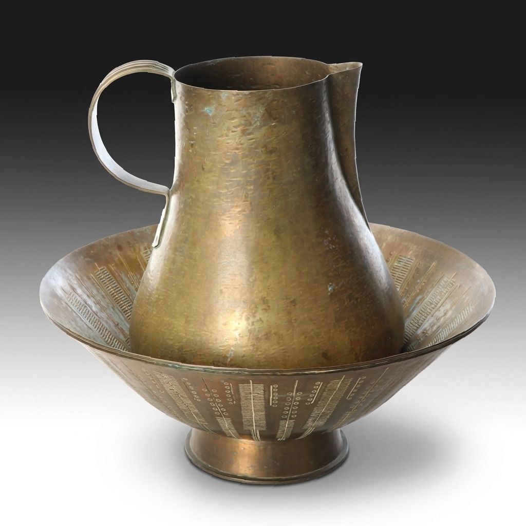 Hayno Focken Bauhaus Hammered Brass Pitcher and Basin, Early to Mid-20th Century
