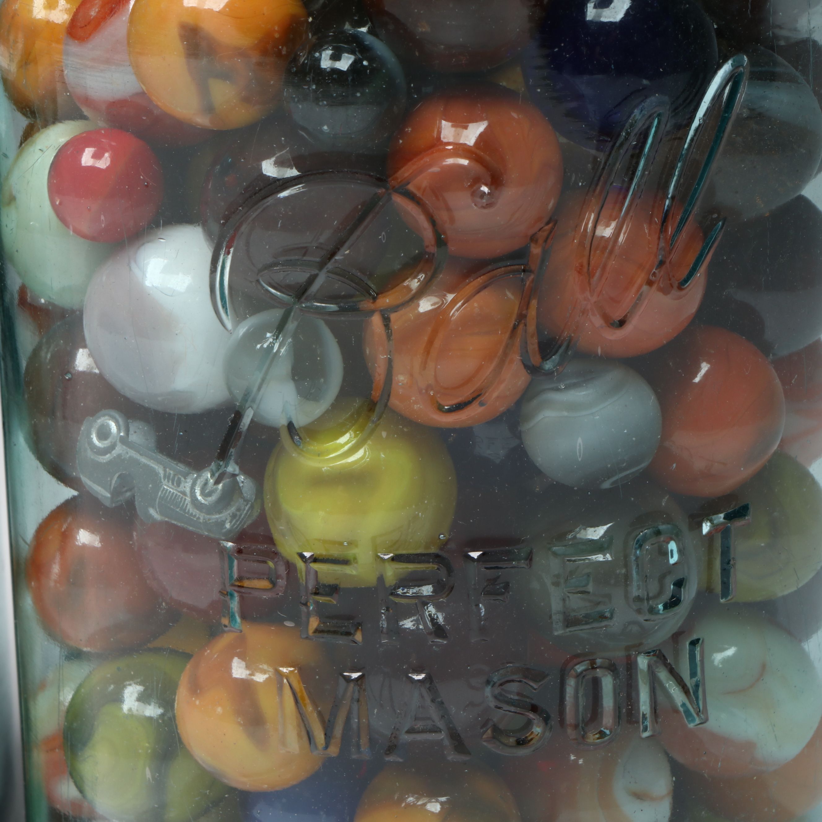 Uranium Glass, Clearies, Swirlies, Agate and More Glass Marbles in Canning Jars
