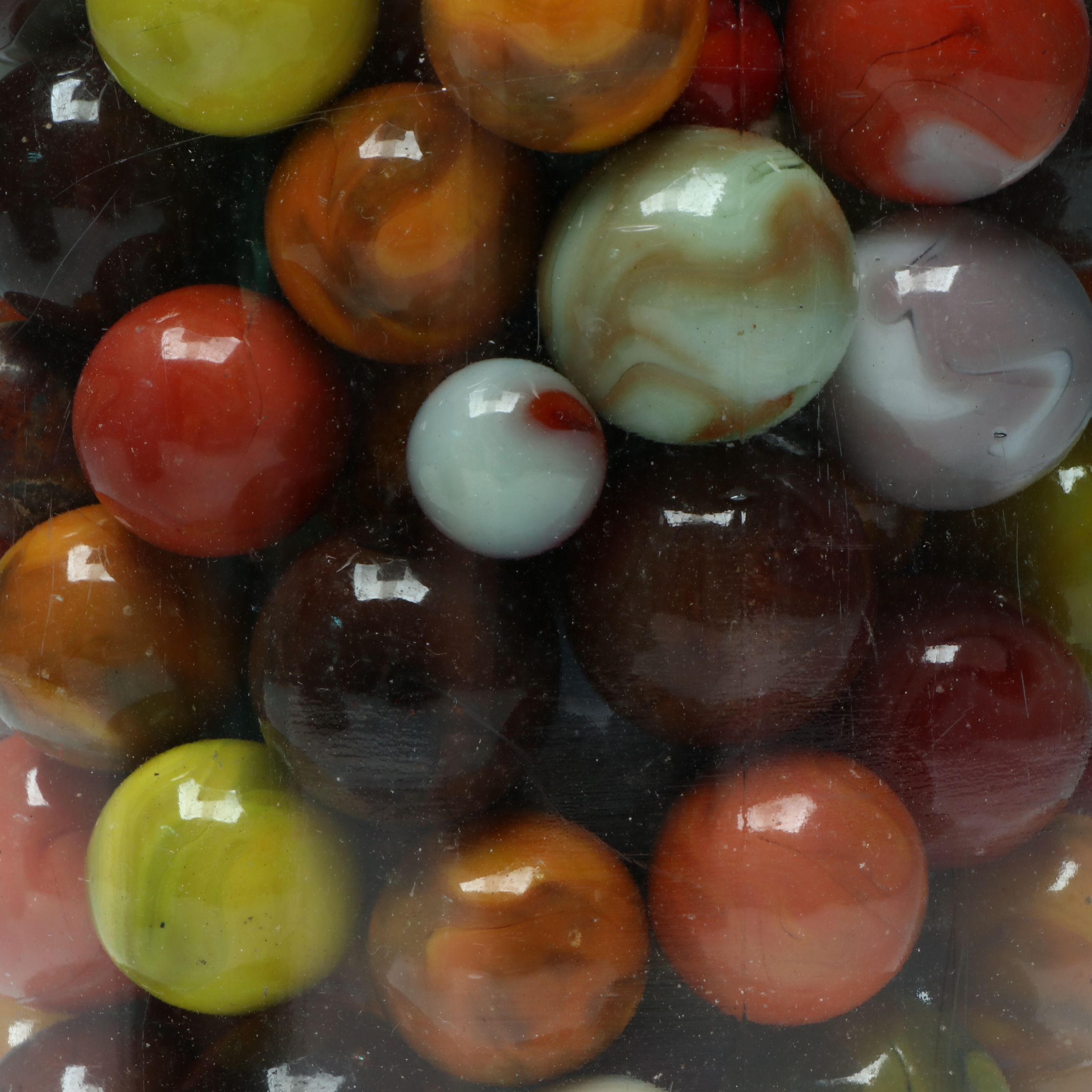 Uranium Glass, Clearies, Swirlies, Agate and More Glass Marbles in Canning Jars