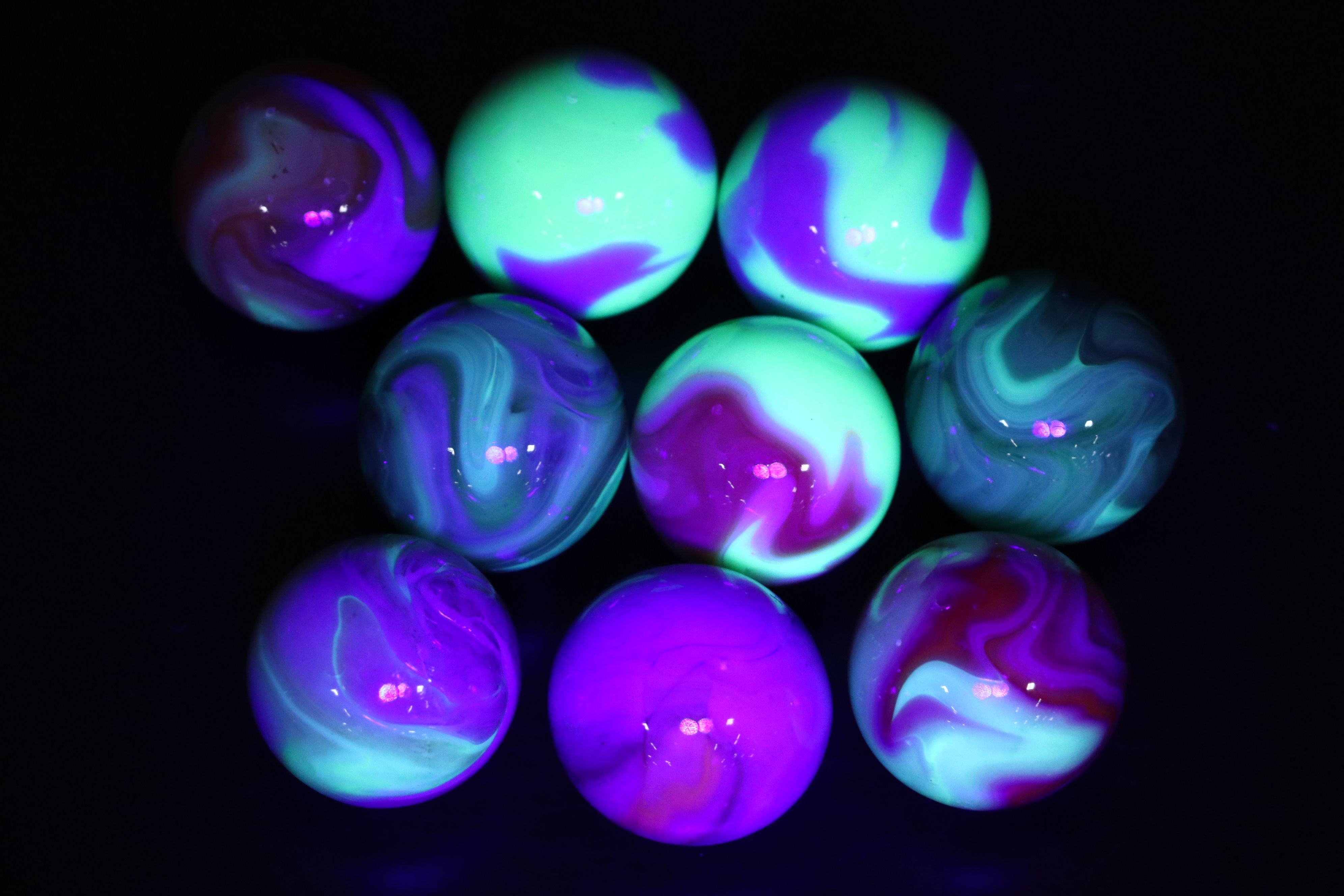 Uranium Glass, Clearies, Swirlies, Agate and More Glass Marbles in Canning Jars