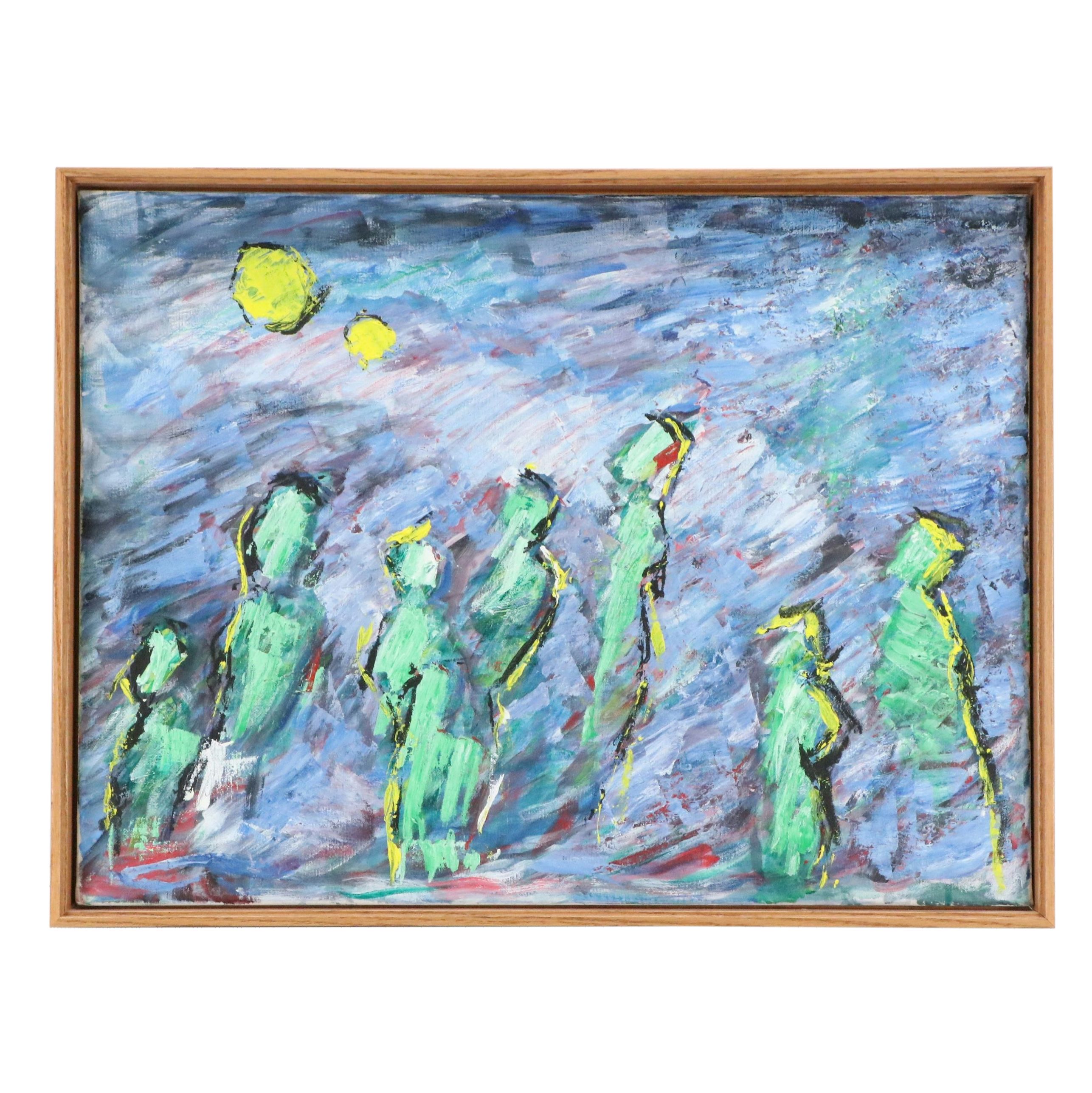 Howard L. Apley Oil Painting of Abstract Expressionist Figures, Mid-20th Century