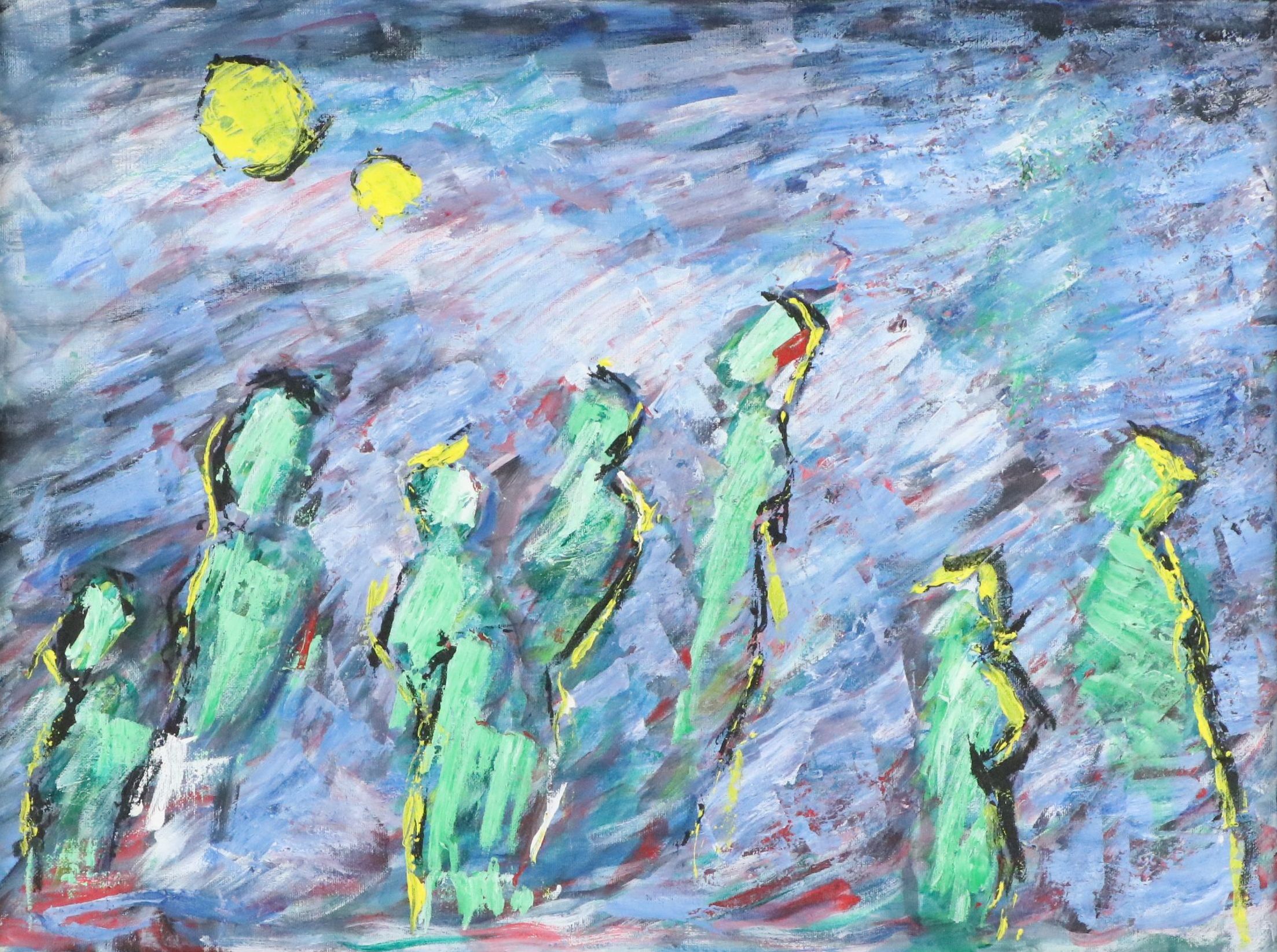 Howard L. Apley Oil Painting of Abstract Expressionist Figures, Mid-20th Century