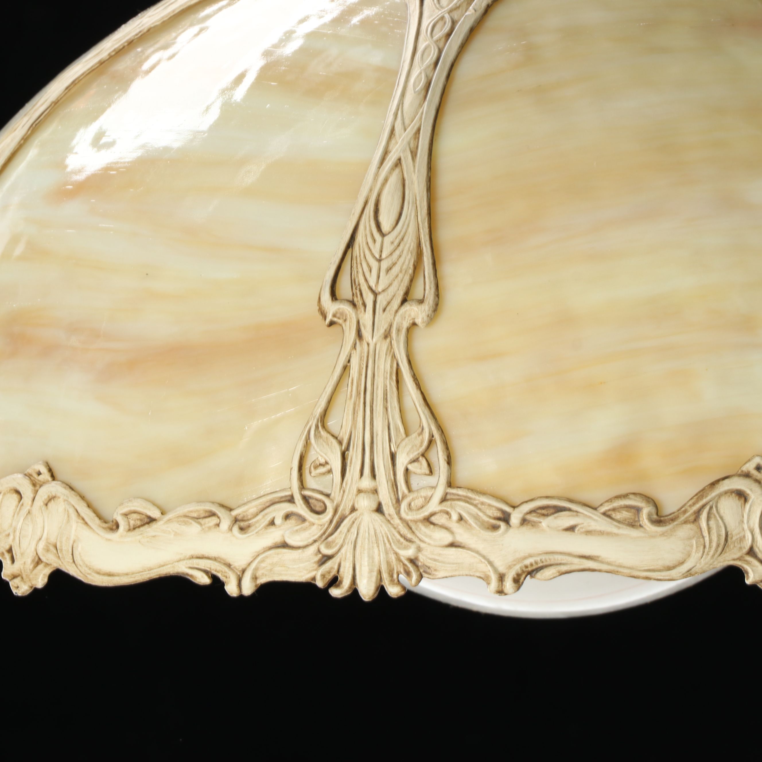 Art Nouveau Cream-Painted Bent Panel Slag Glass Pendant