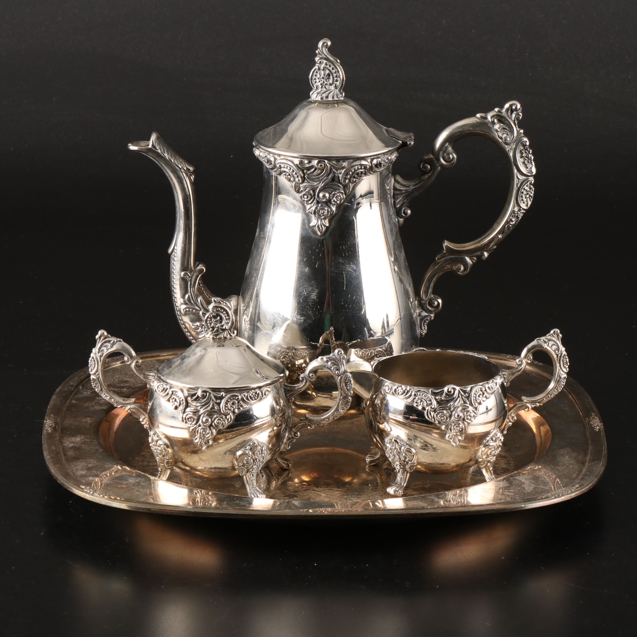 Godinger "20th Century Baroque" and Holmes & Edwards Silver Plate Tea Service