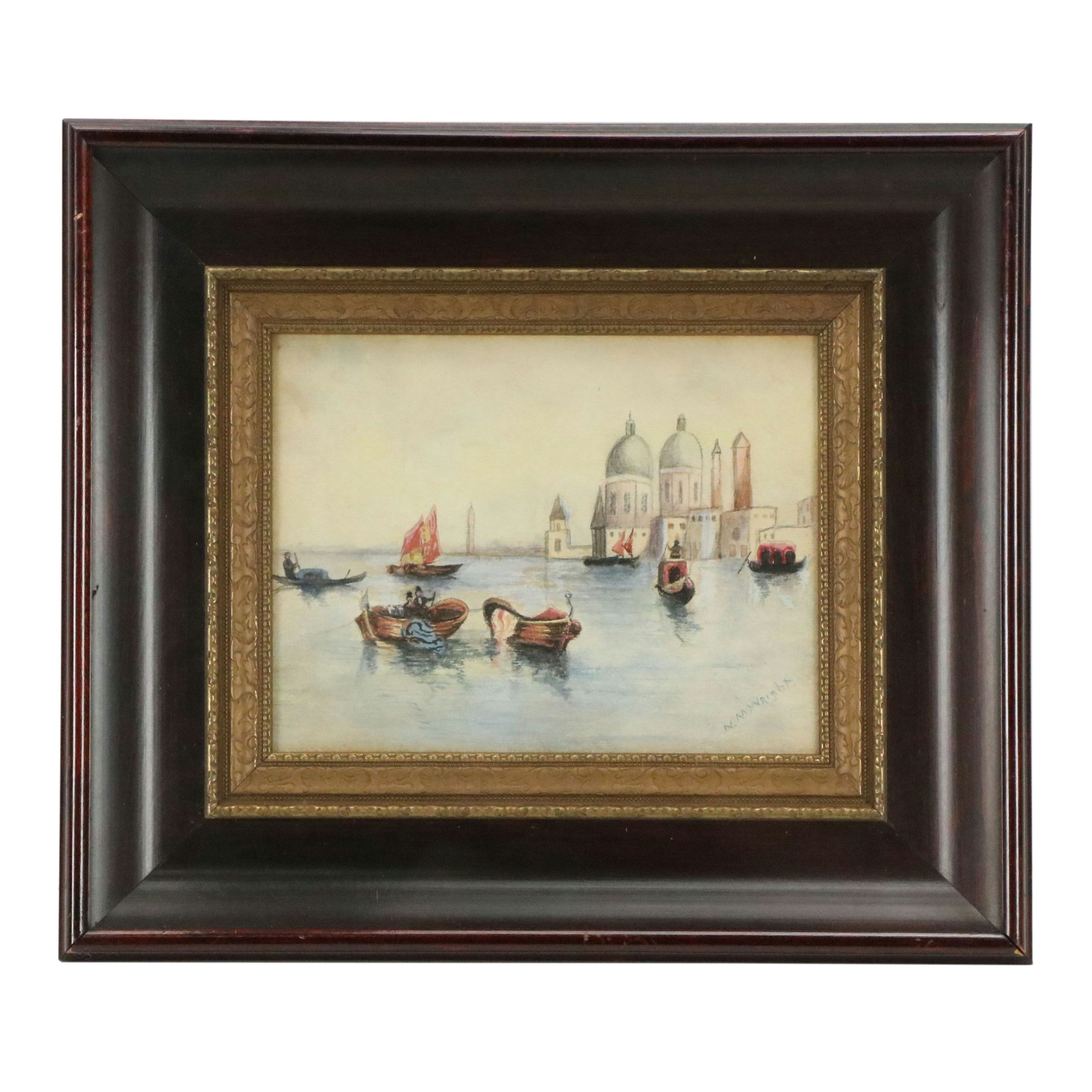 N. M. Wright Watercolor Painting of Venetian Landscape