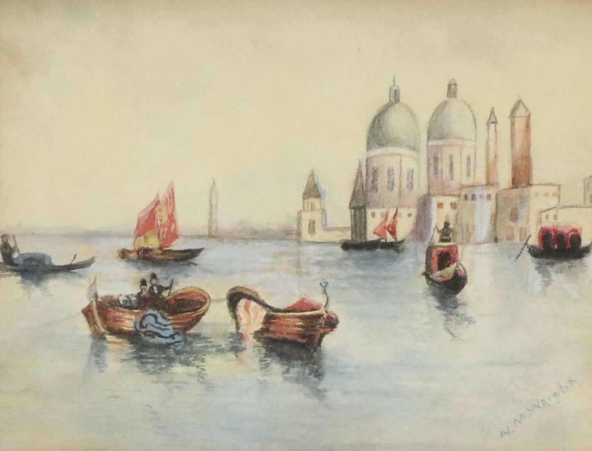 N. M. Wright Watercolor Painting of Venetian Landscape