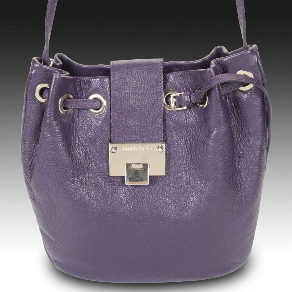 Jimmy Choo Drawstring Hobo Bag in Purple Leather