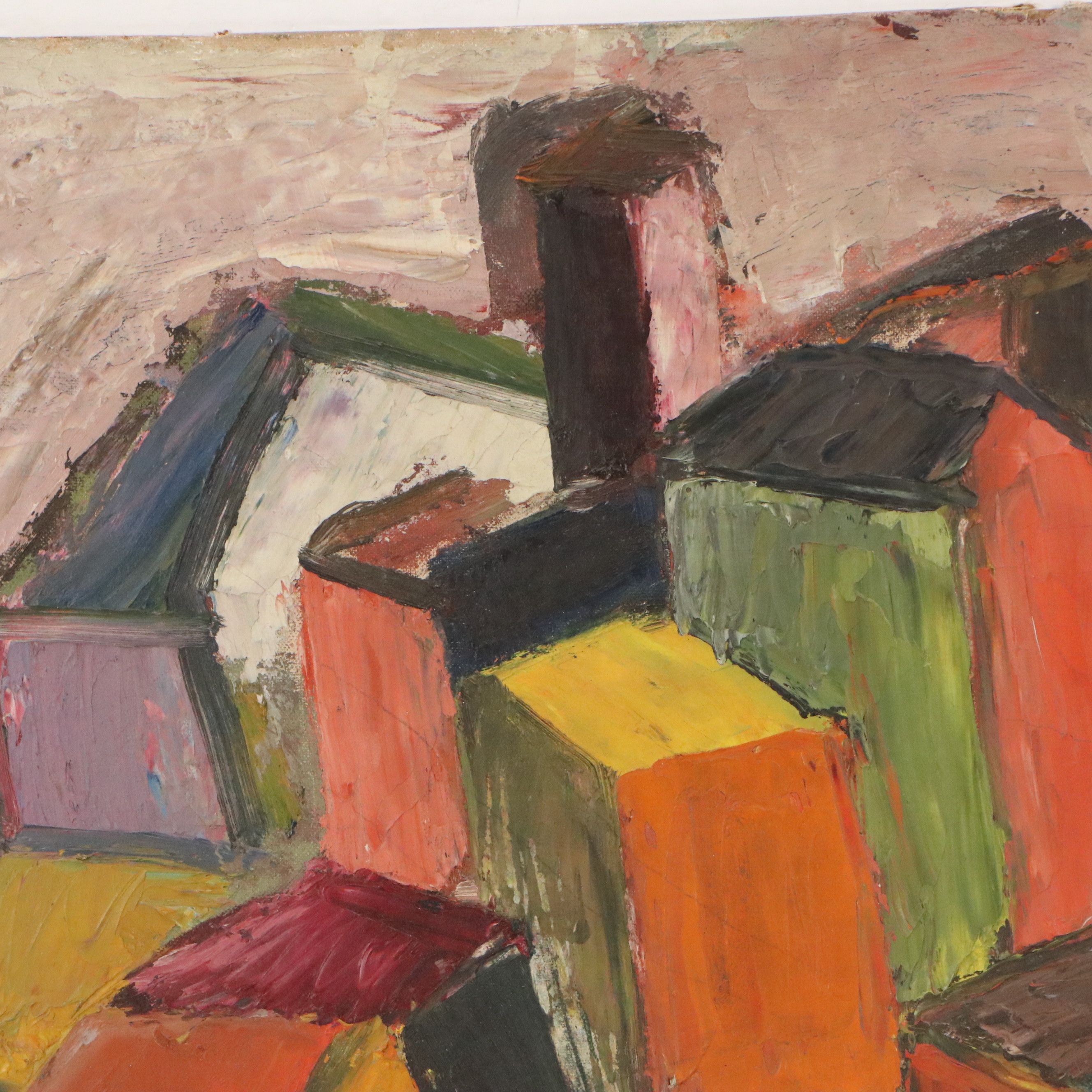 Howard L. Apley Cubist Style Oil Painting, 1945