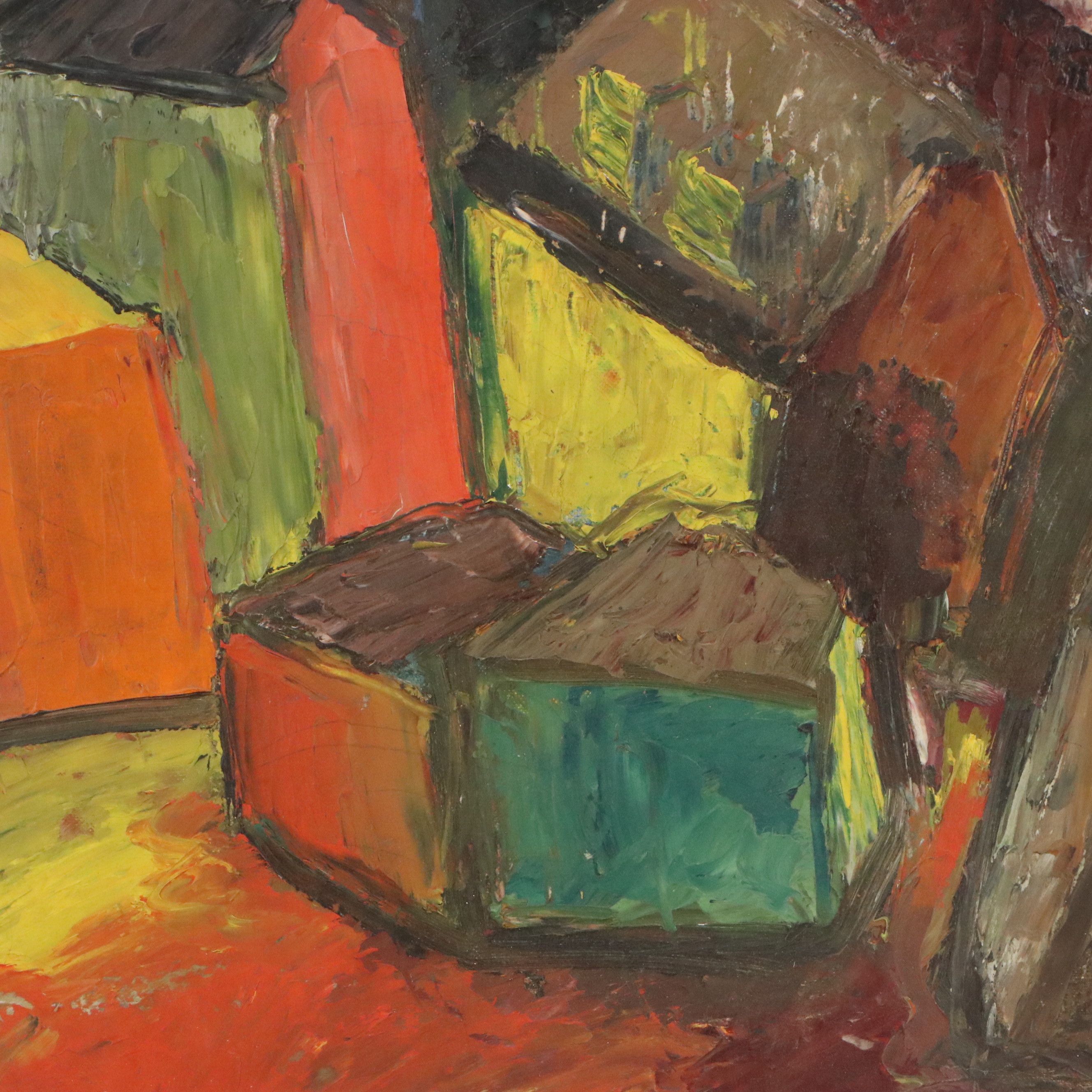 Howard L. Apley Cubist Style Oil Painting, 1945
