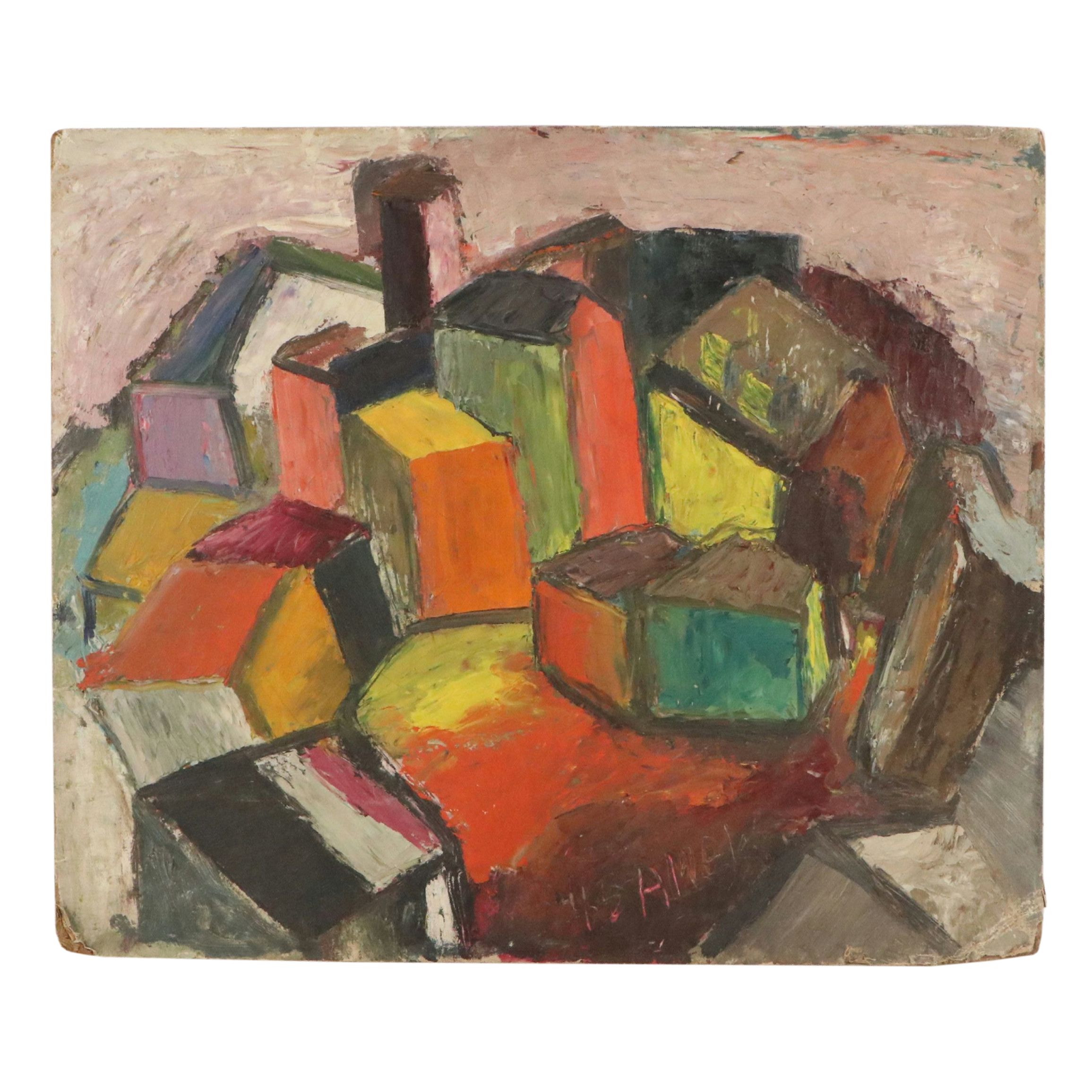 Howard L. Apley Cubist Style Oil Painting, 1945