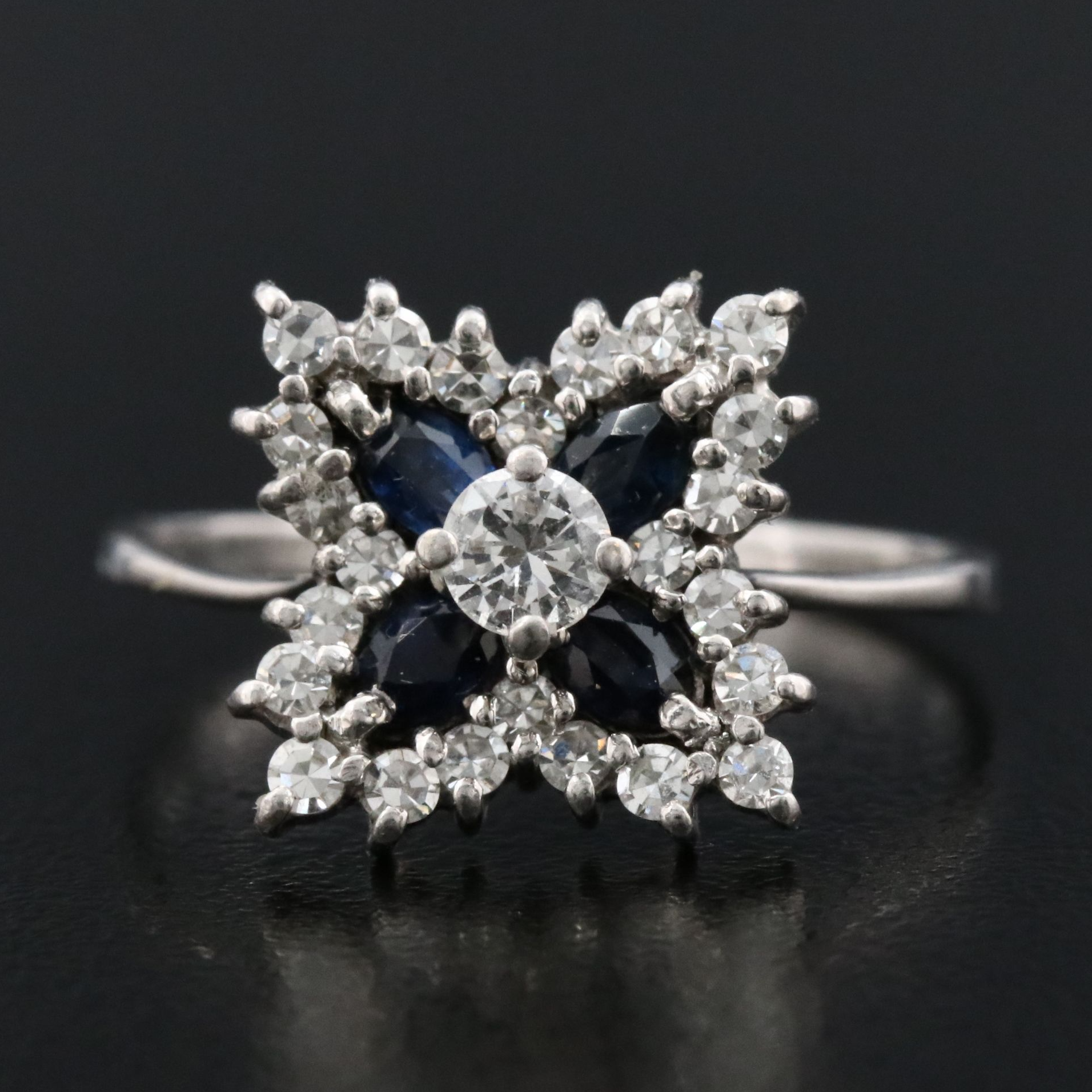 18K 0.59 CTW Diamond and Sapphire Flower Ring