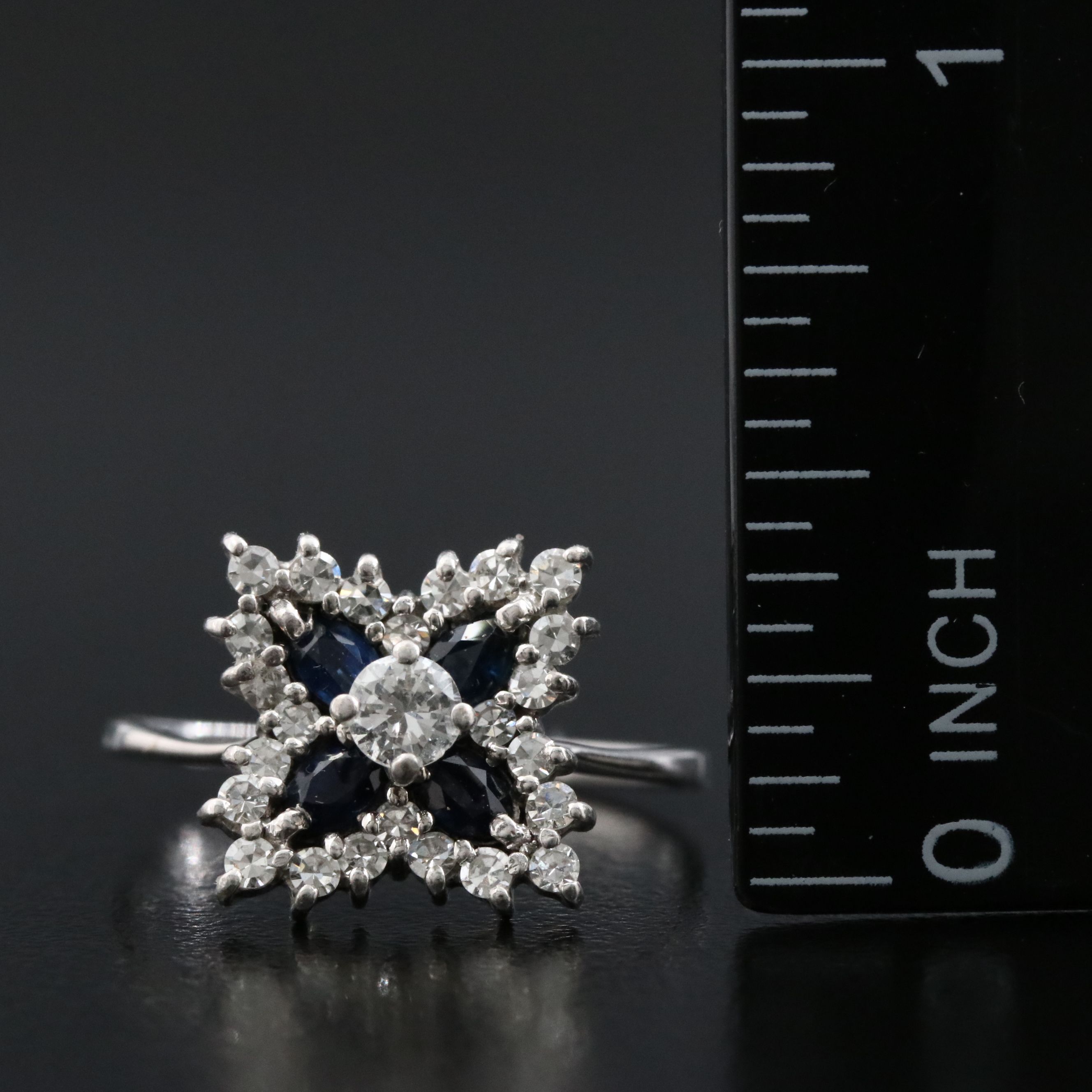 18K 0.59 CTW Diamond and Sapphire Flower Ring