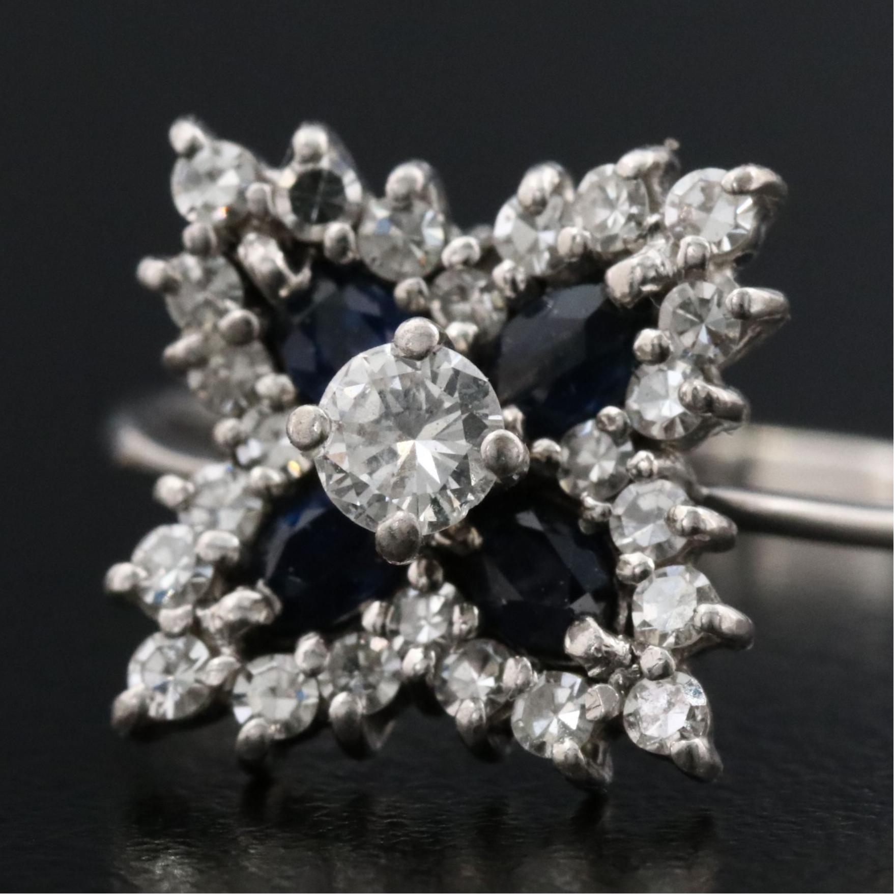 18K 0.59 CTW Diamond and Sapphire Flower Ring