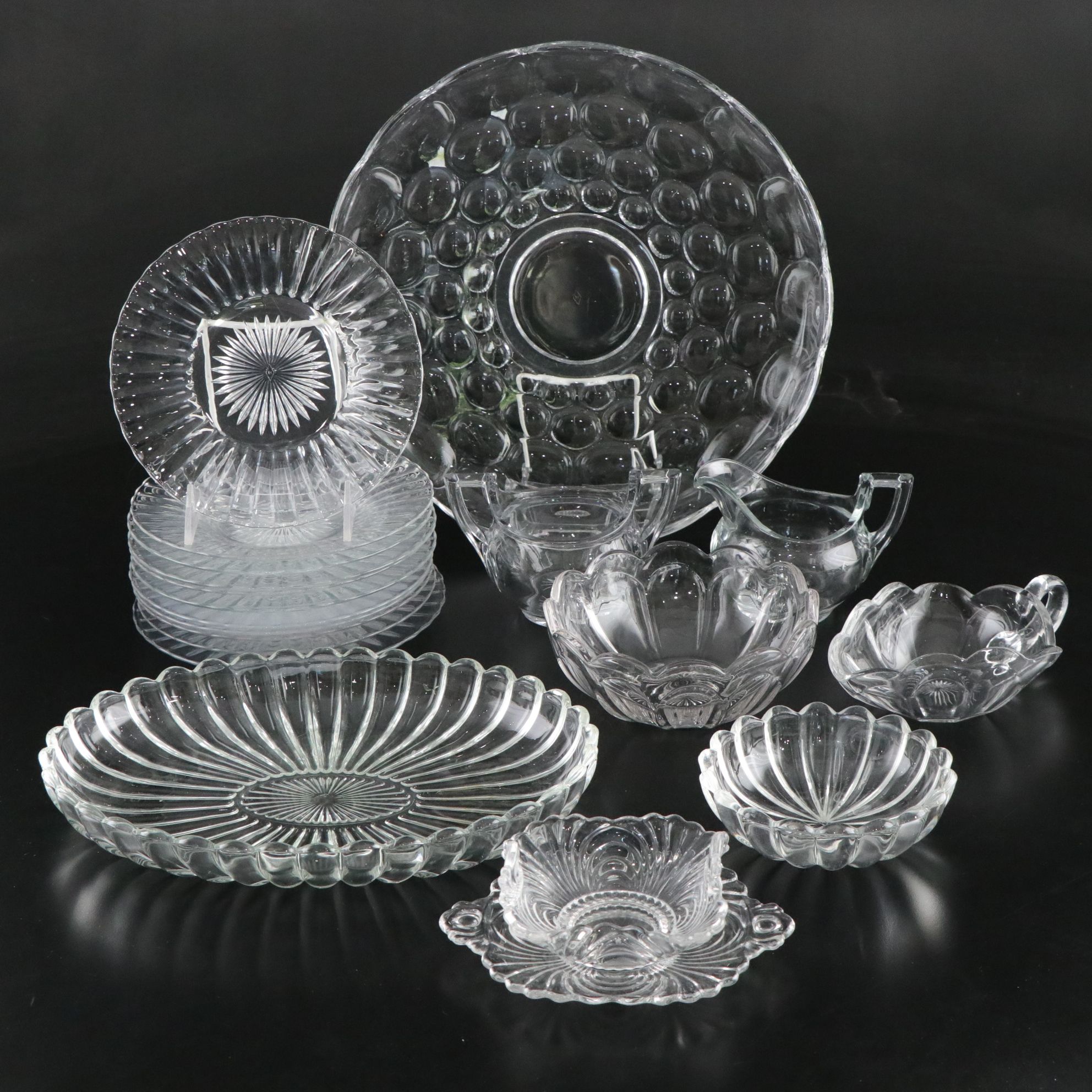 Heisey "Crystolite" and "Bubble" Platters with Cambridge "Caprice" and More