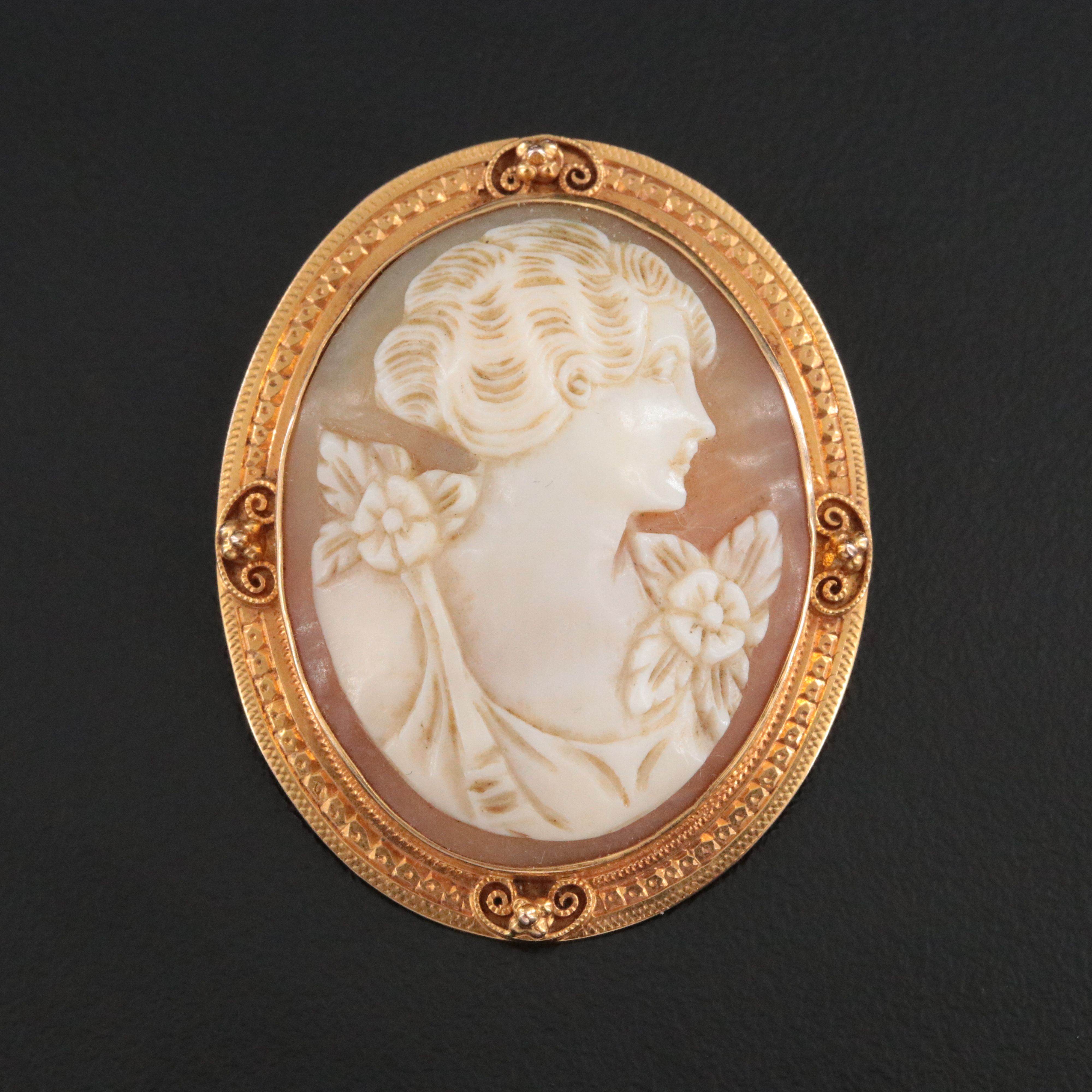 Vintage 14K Shell Cameo Converter Brooch
