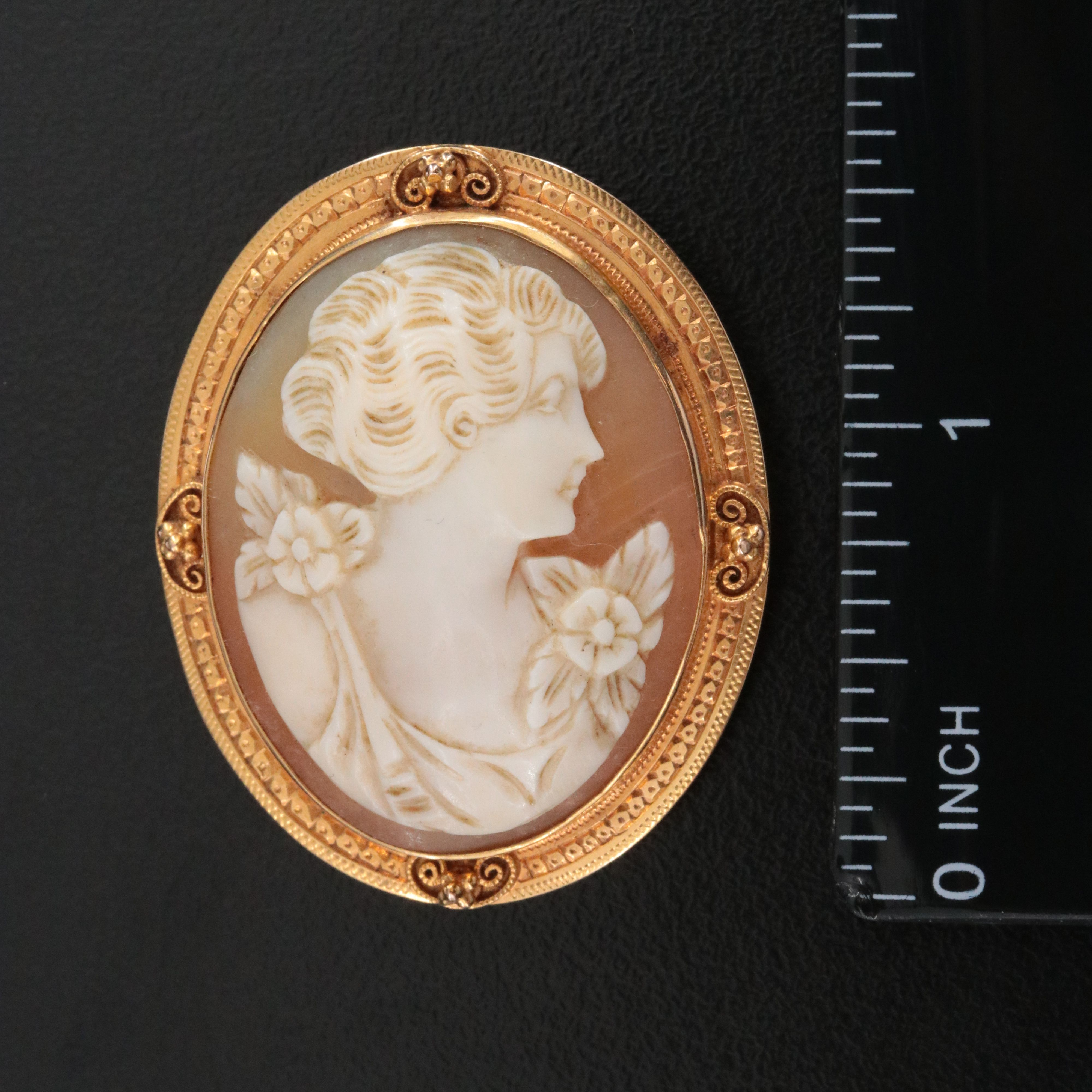 Vintage 14K Shell Cameo Converter Brooch