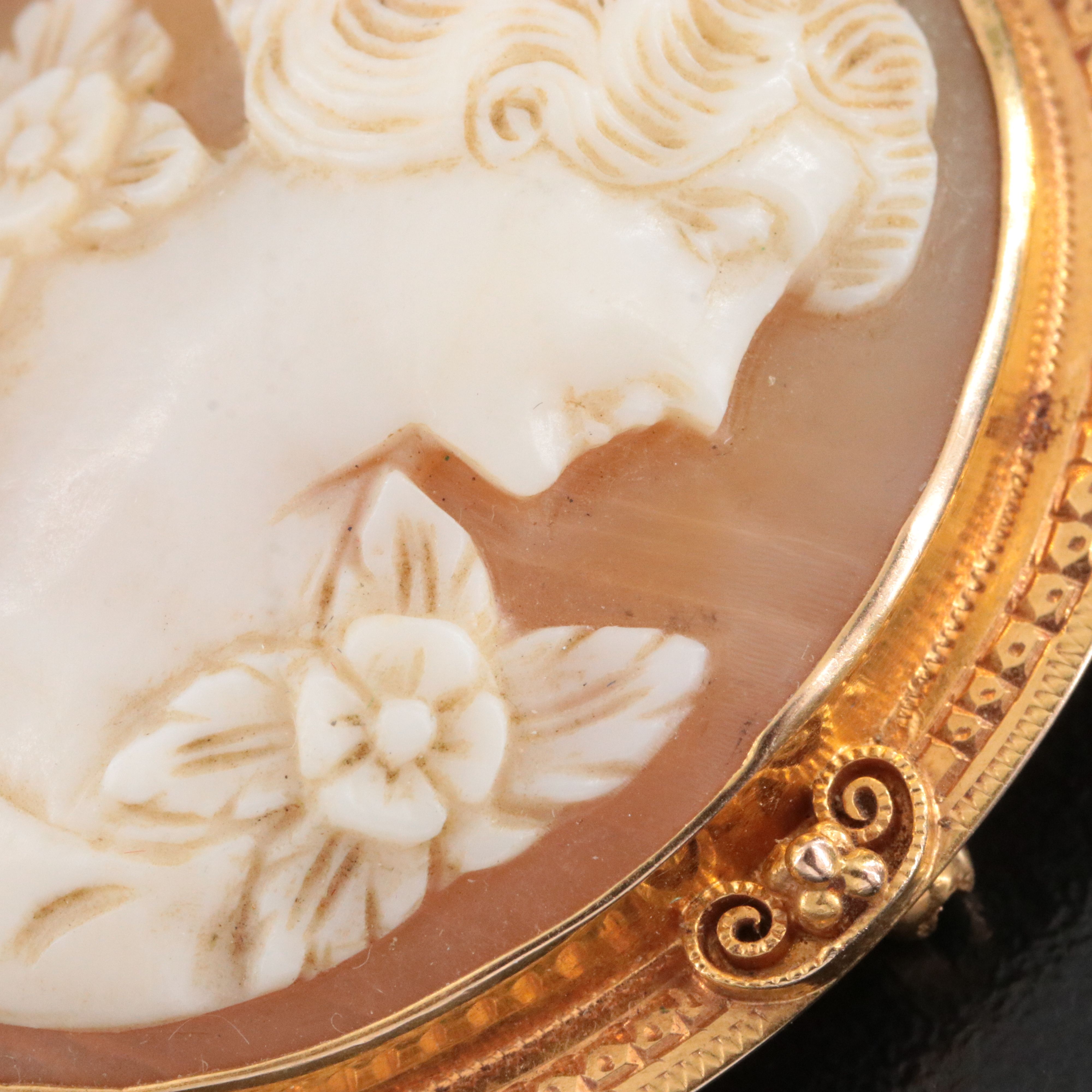 Vintage 14K Shell Cameo Converter Brooch