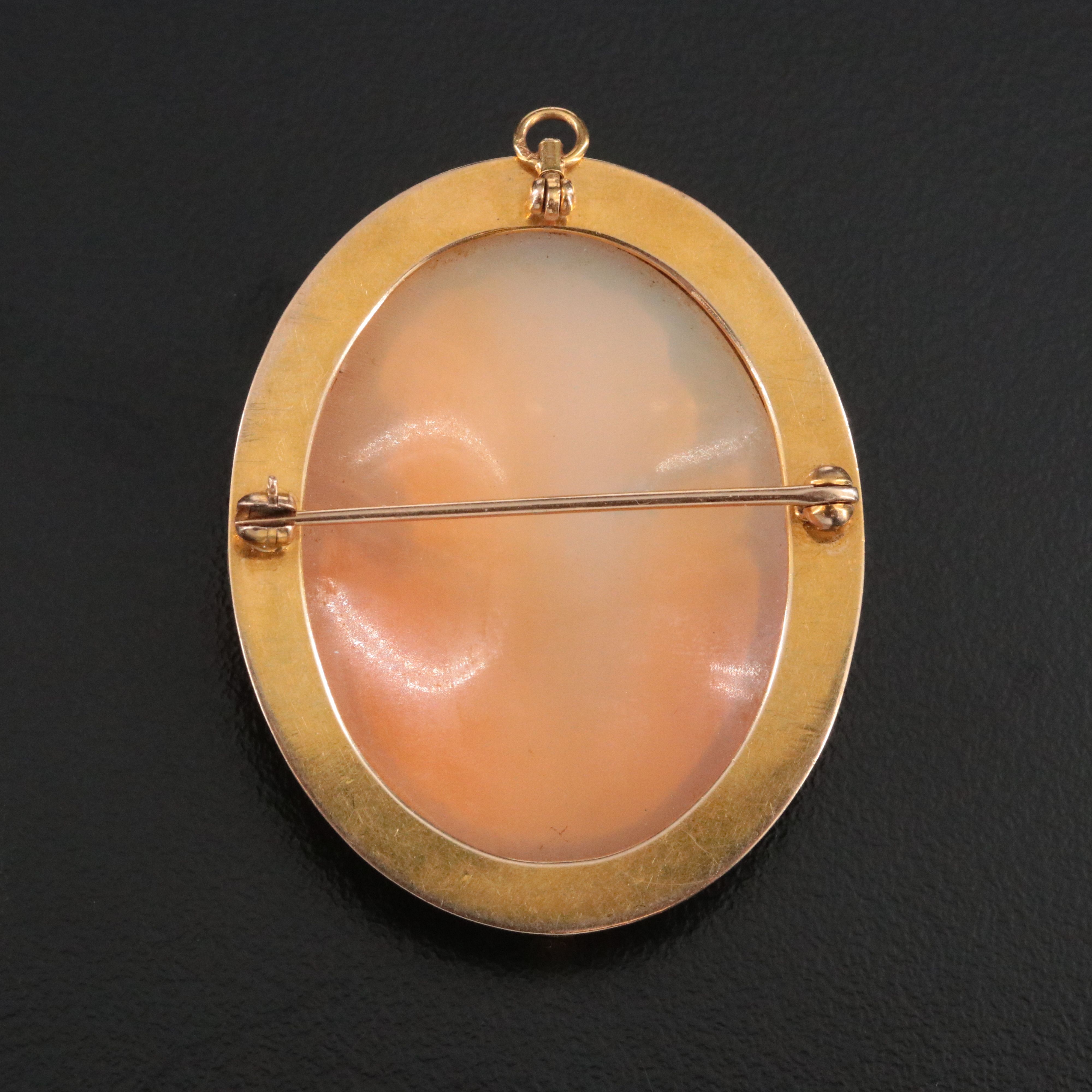 Vintage 14K Shell Cameo Converter Brooch