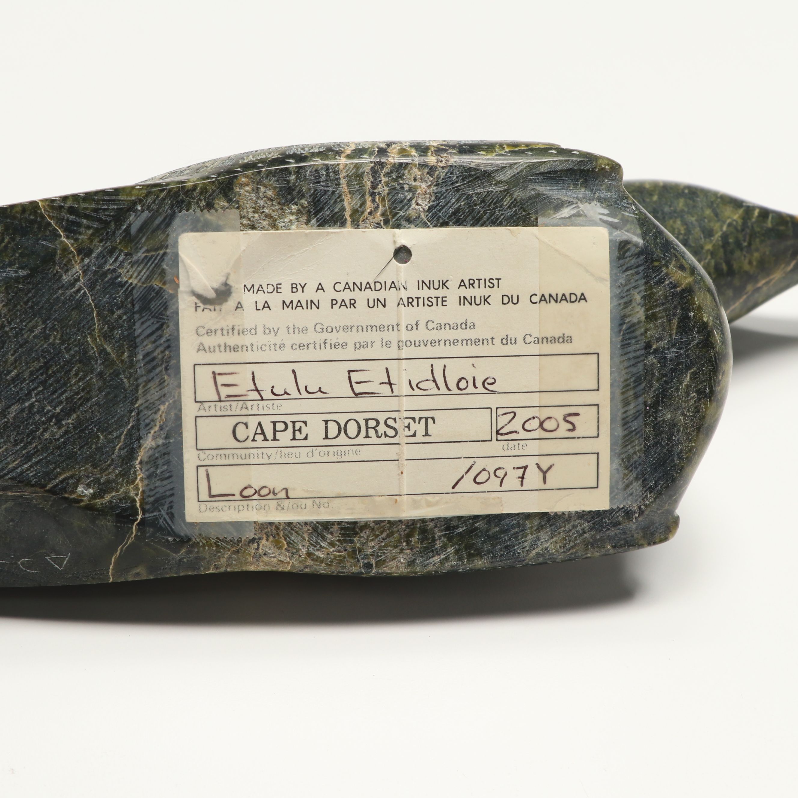 Etuli Etidloie Carved Soapstone Loon, 2005