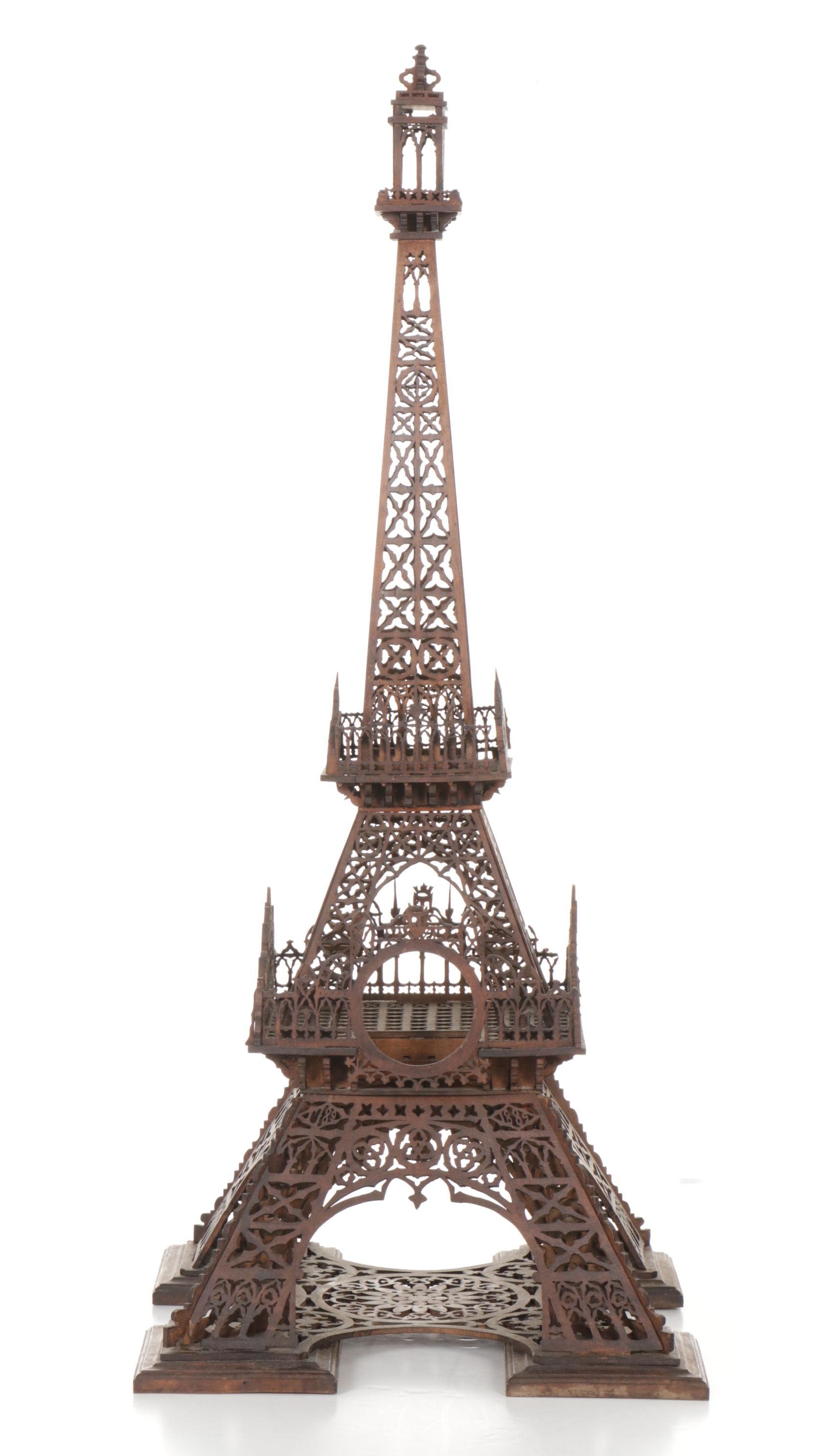 Fretwork Cut Wood Eiffel Tower Model and Clock Housing