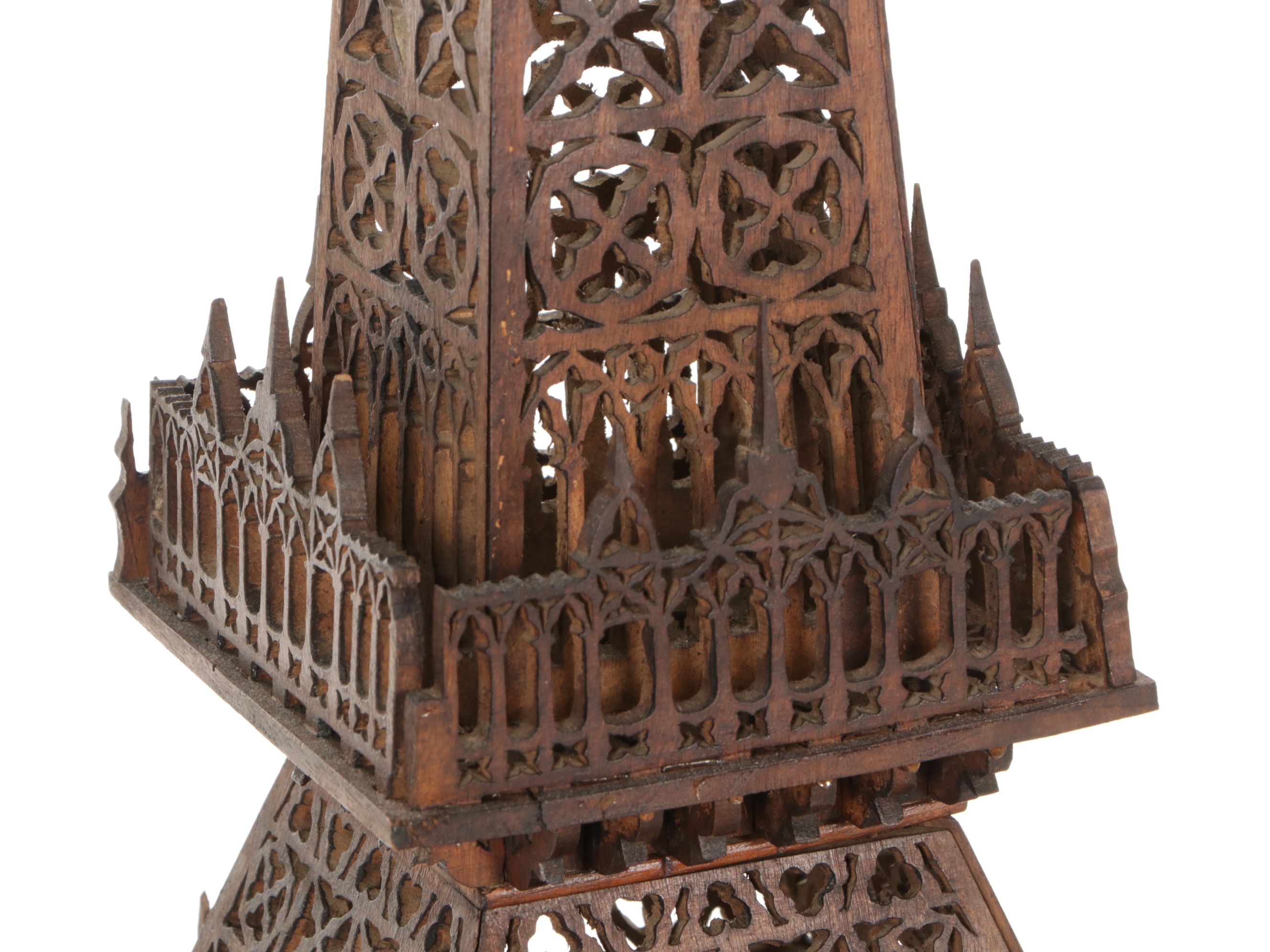 Fretwork Cut Wood Eiffel Tower Model and Clock Housing