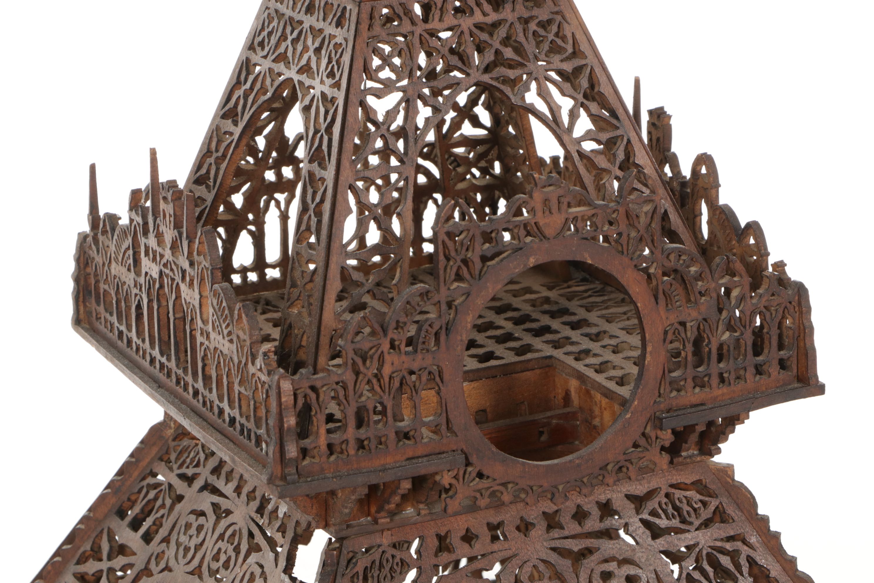 Fretwork Cut Wood Eiffel Tower Model and Clock Housing