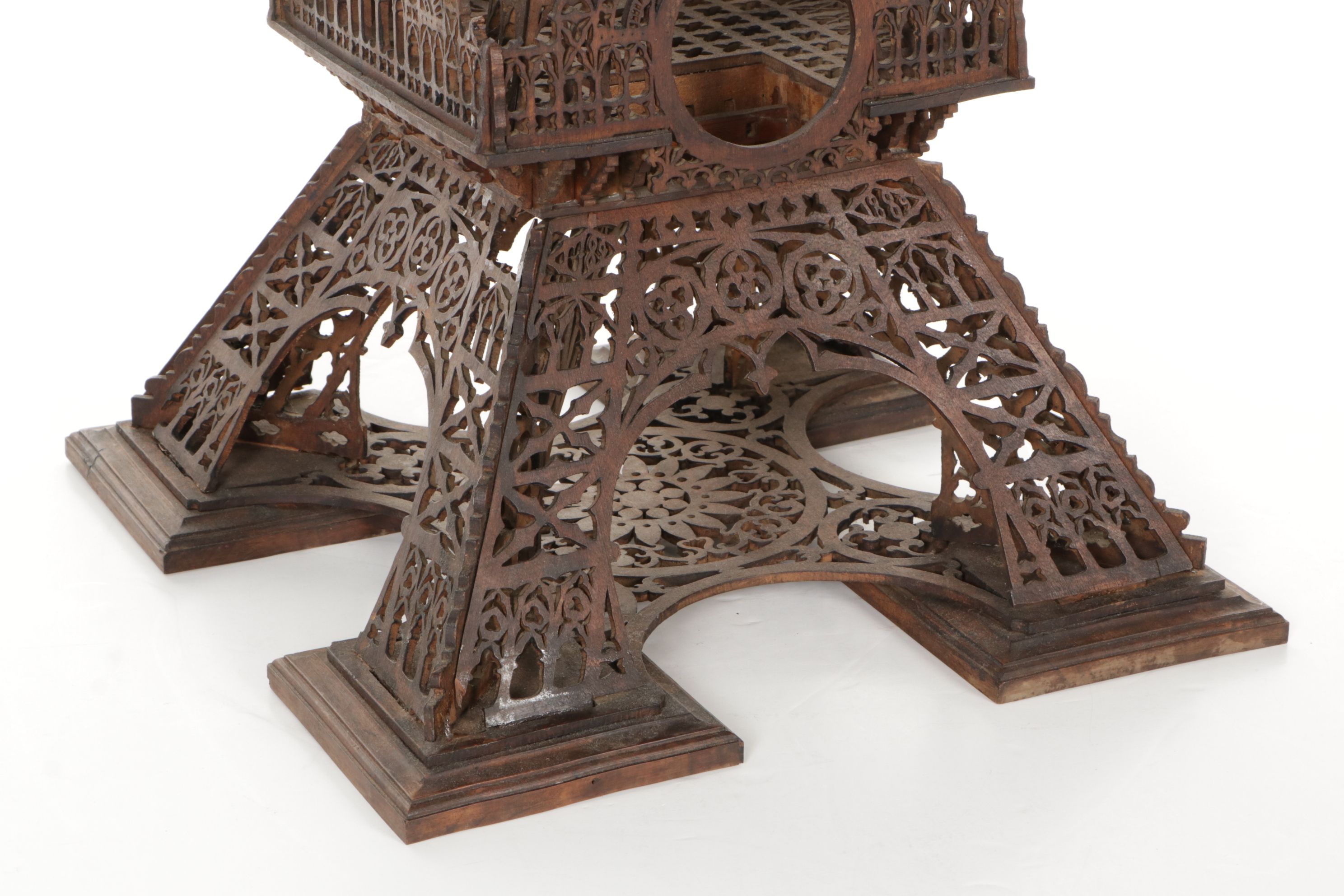 Fretwork Cut Wood Eiffel Tower Model and Clock Housing