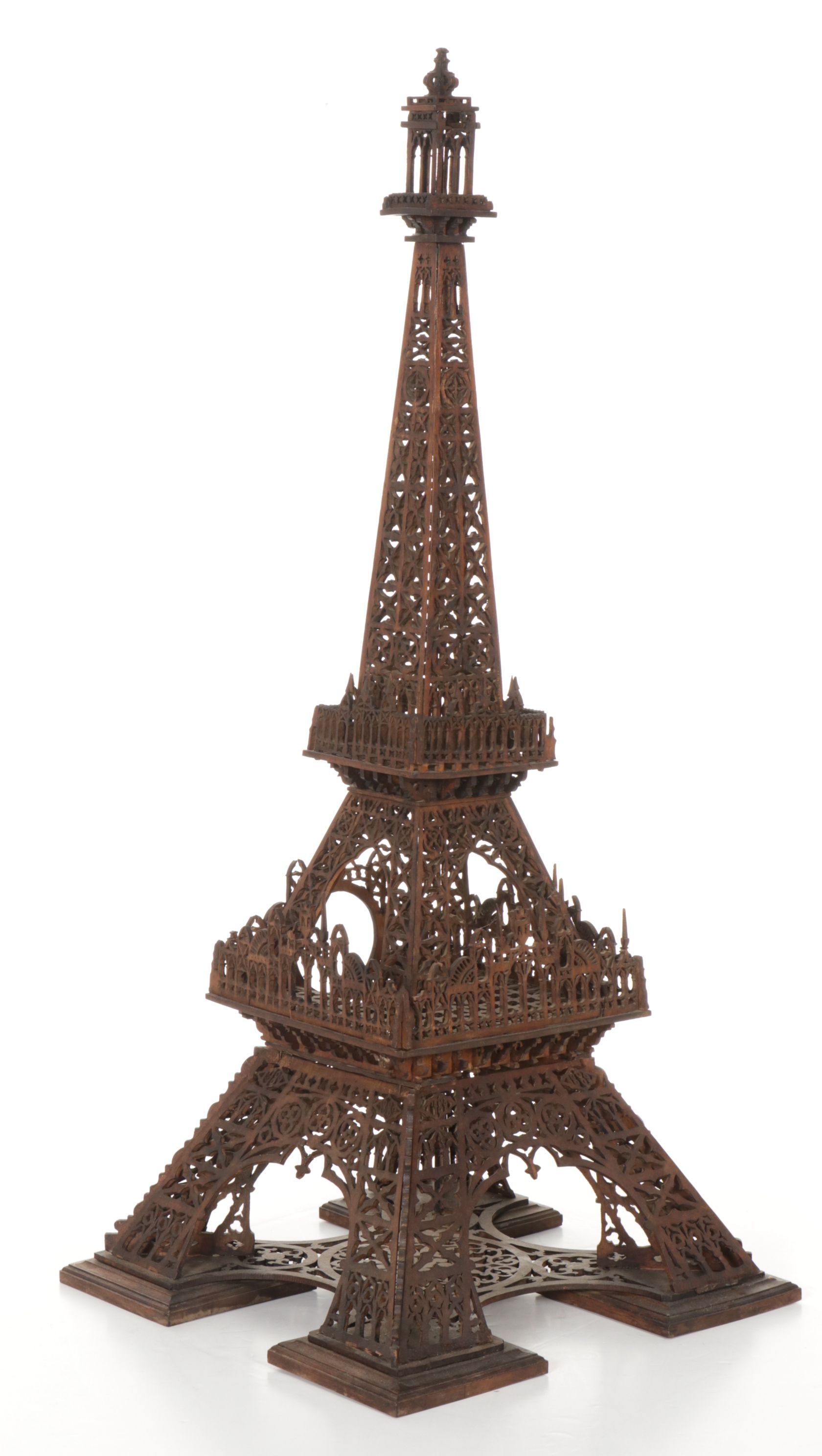 Fretwork Cut Wood Eiffel Tower Model and Clock Housing