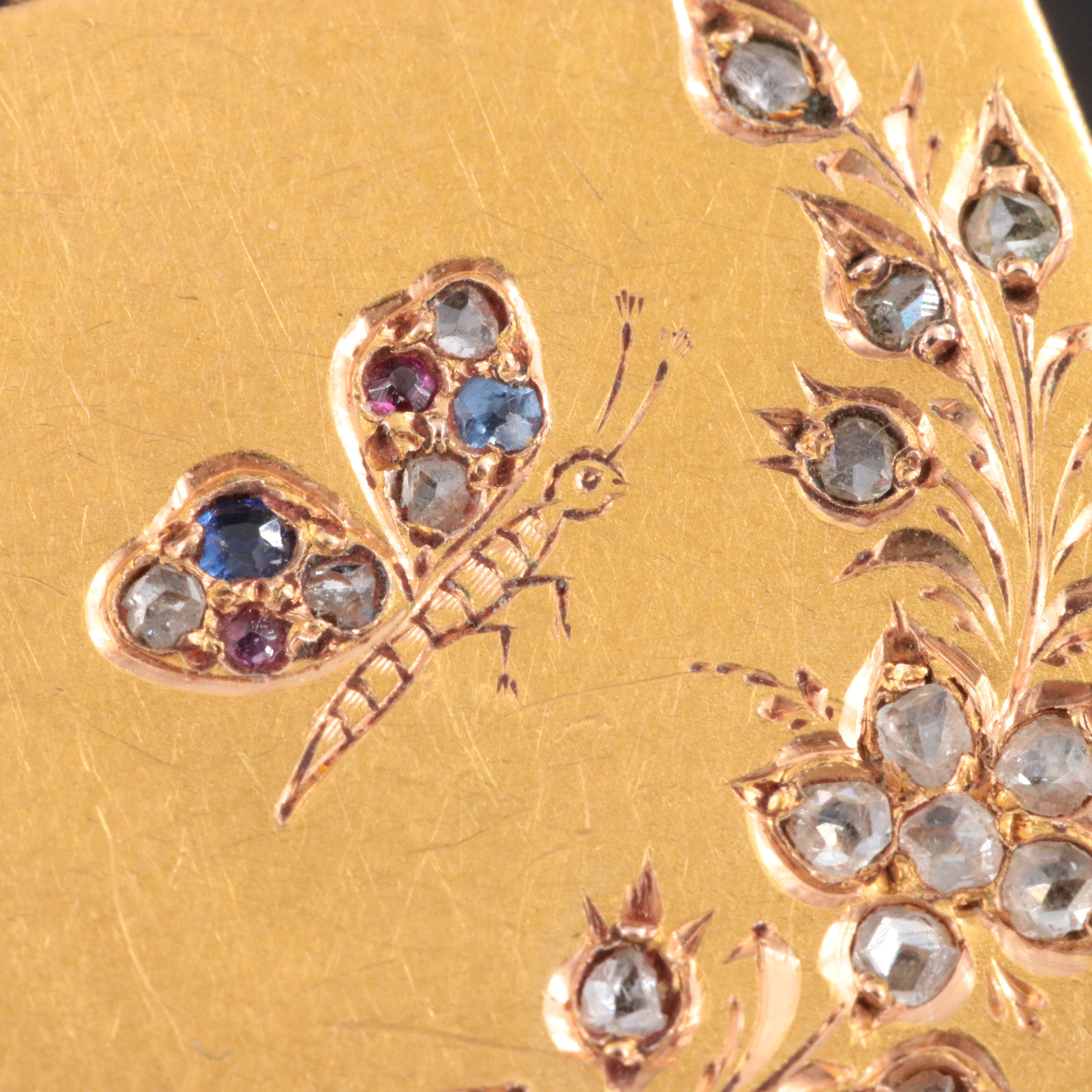 Victorian 14K and 18K Diamond, Sapphire and Ruby Accented Butterfly Pin