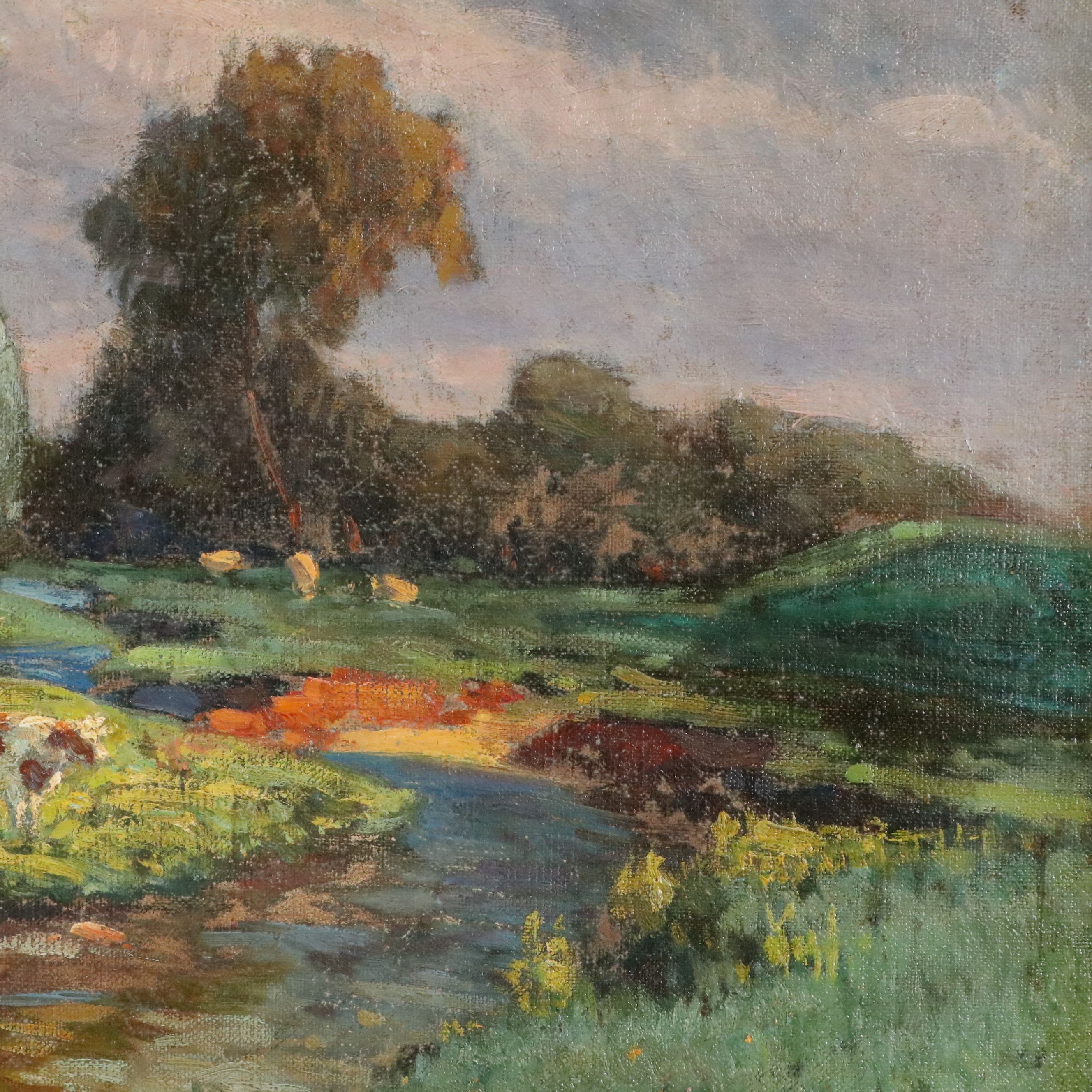 Impressionist Creek Landscape Oil Painting, Early 20th Century