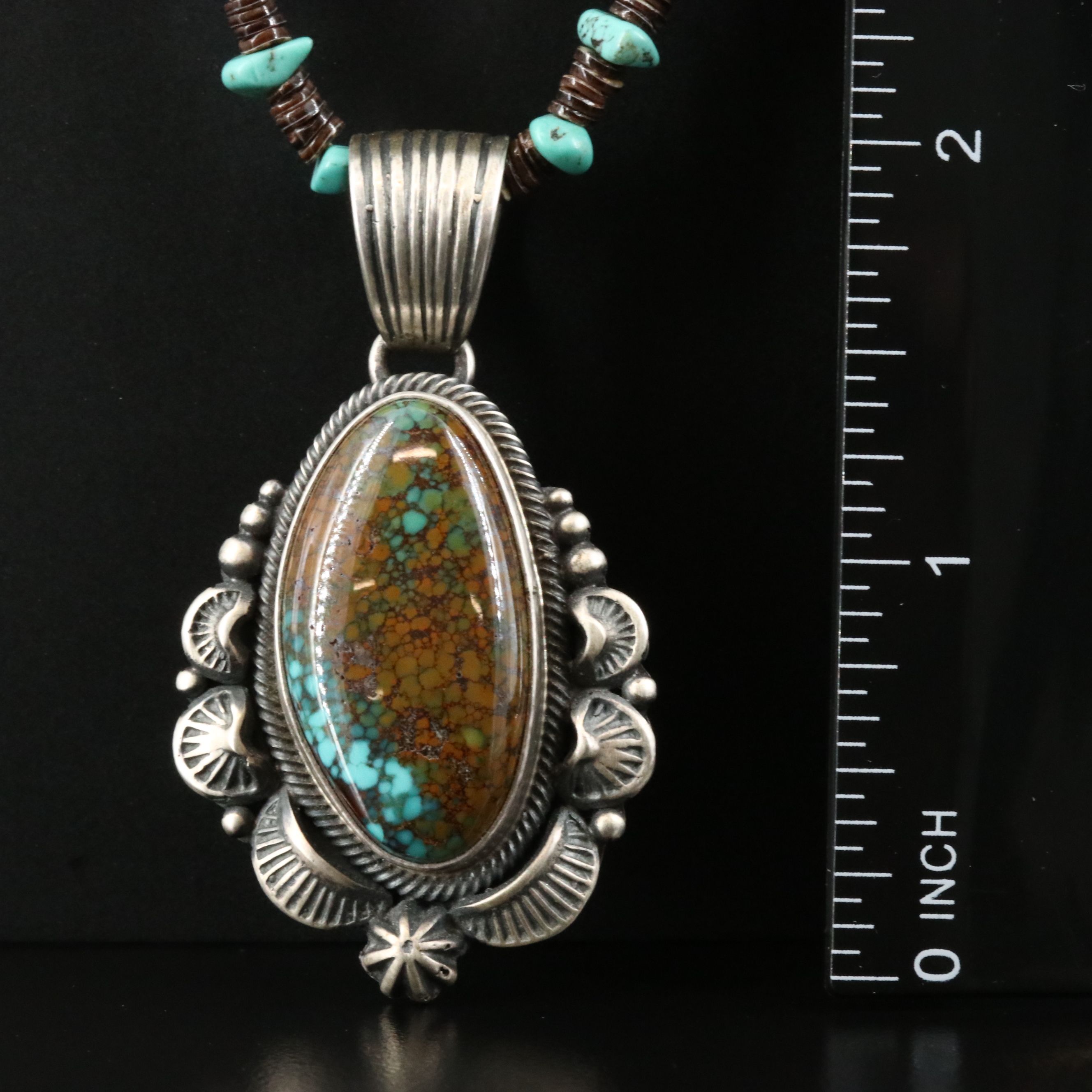 Navajo Randy Boyd Sterling Turquoise and Heishi Shell Necklace with Pendant