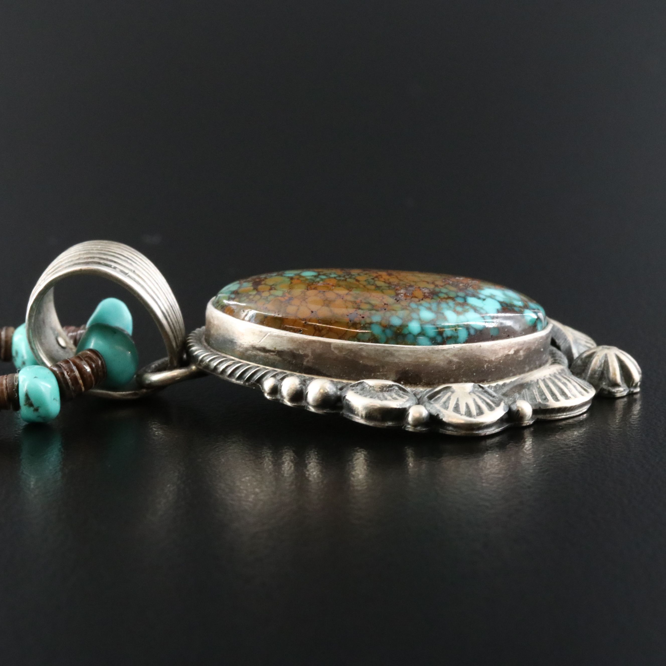 Navajo Randy Boyd Sterling Turquoise and Heishi Shell Necklace with Pendant