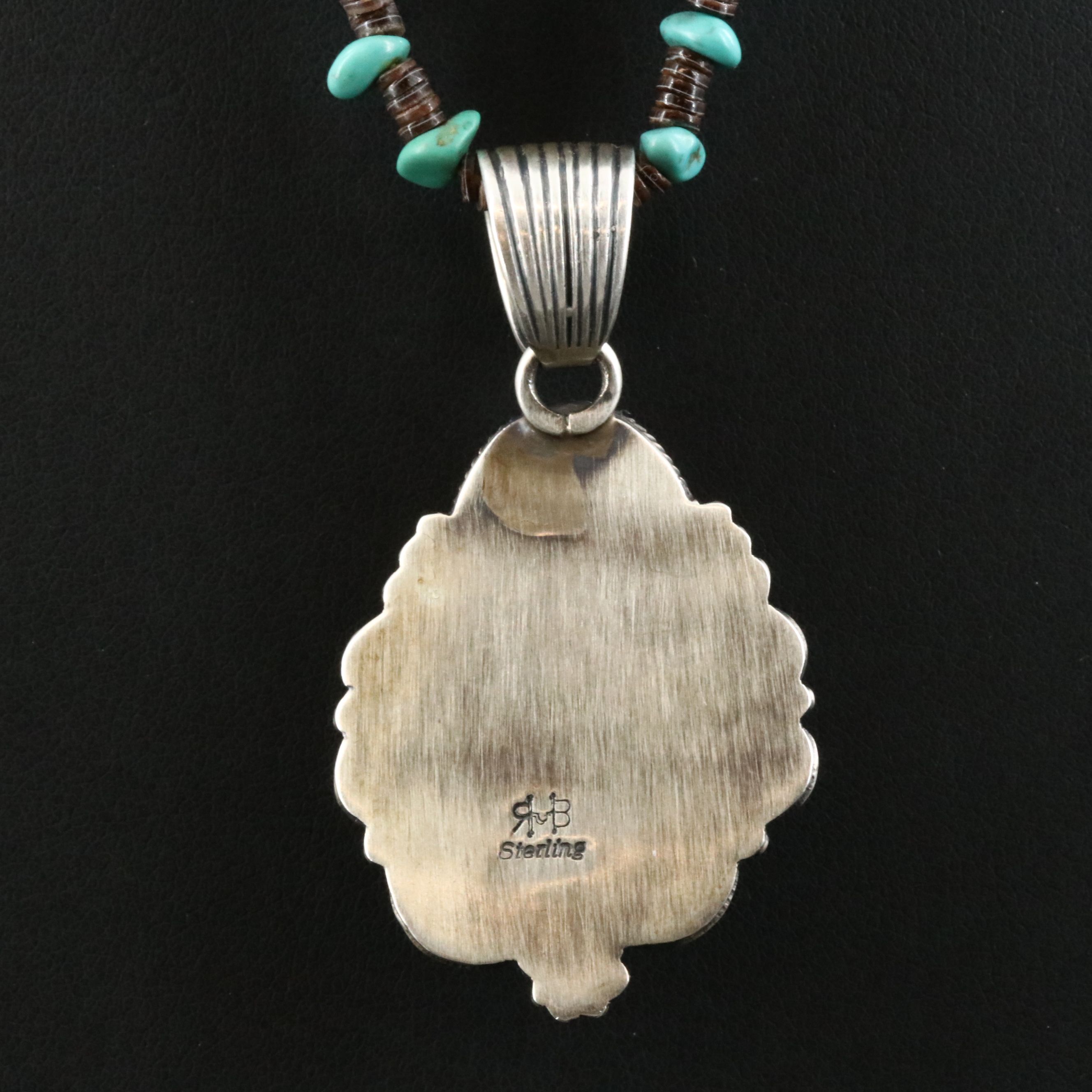 Navajo Randy Boyd Sterling Turquoise and Heishi Shell Necklace with Pendant