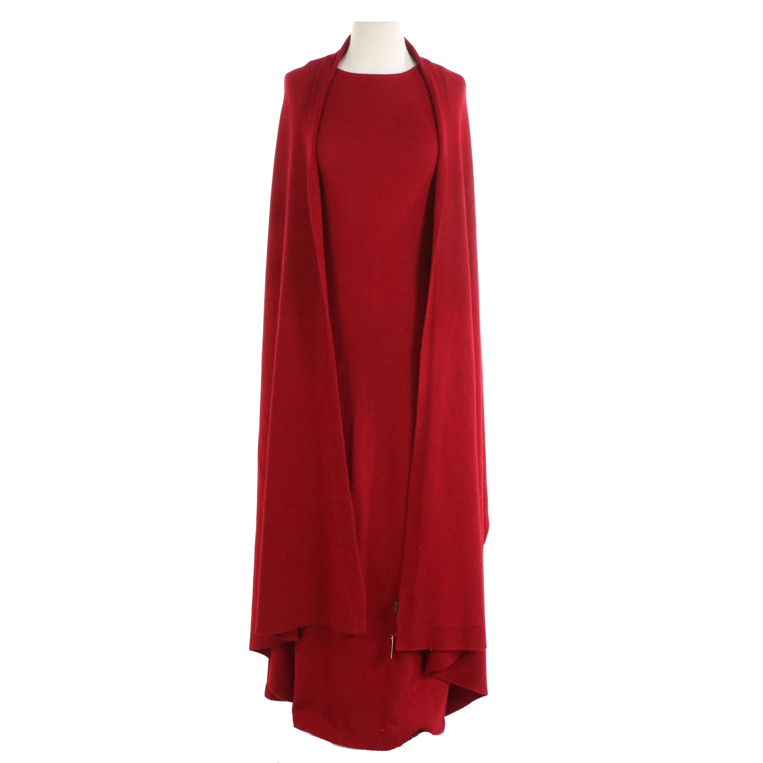 Ralph Lauren Collection Classics Red Cashmere Knit Wrap Shawl and Maxi Dress