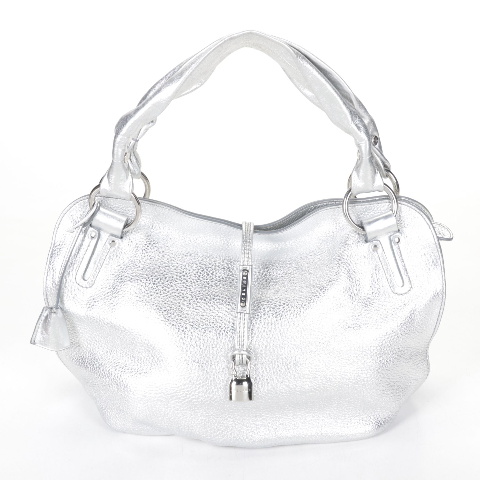 Celine Bittersweet Zippered Hobo Bag in Silver Metallic Pebbled Leather