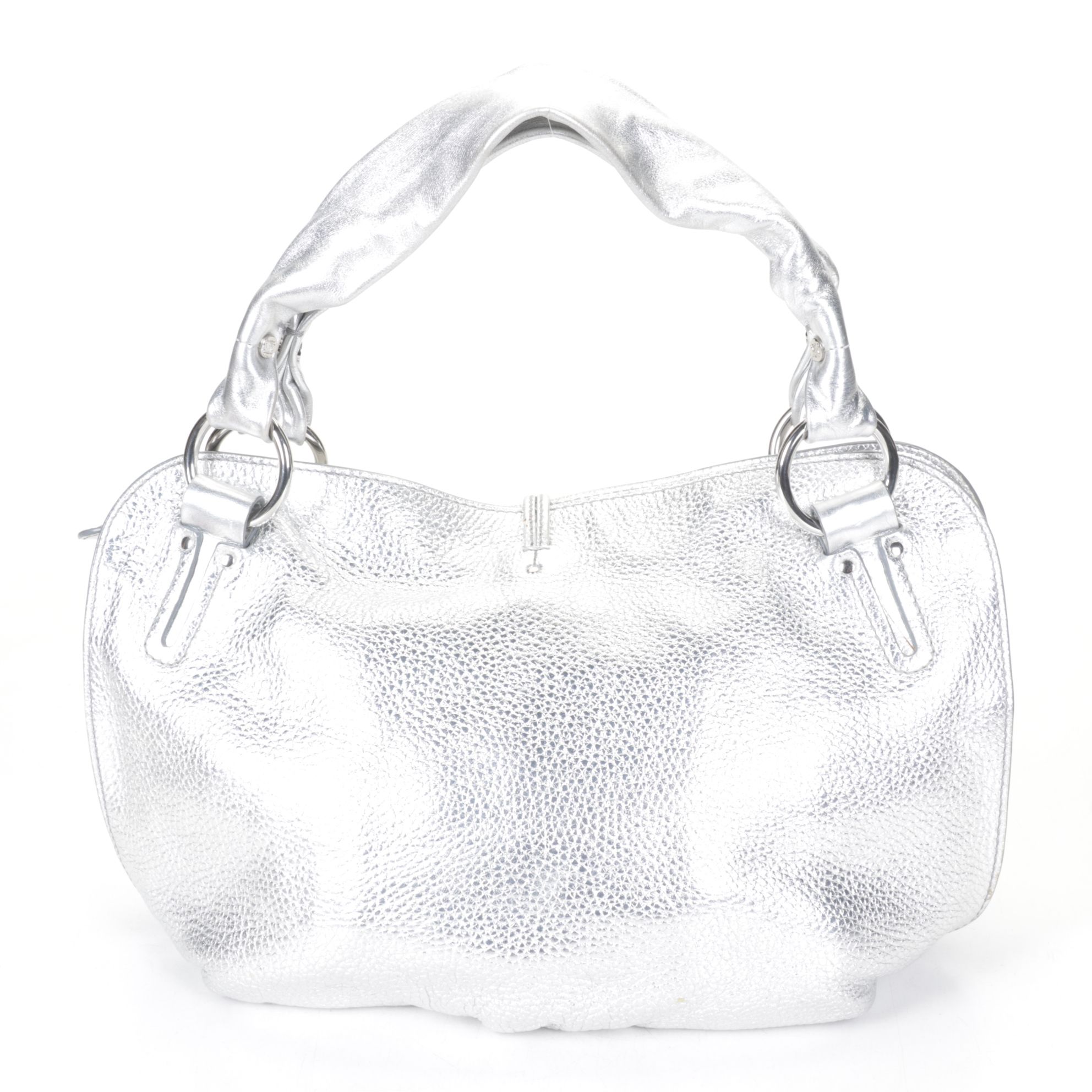 Celine Bittersweet Zippered Hobo Bag in Silver Metallic Pebbled Leather