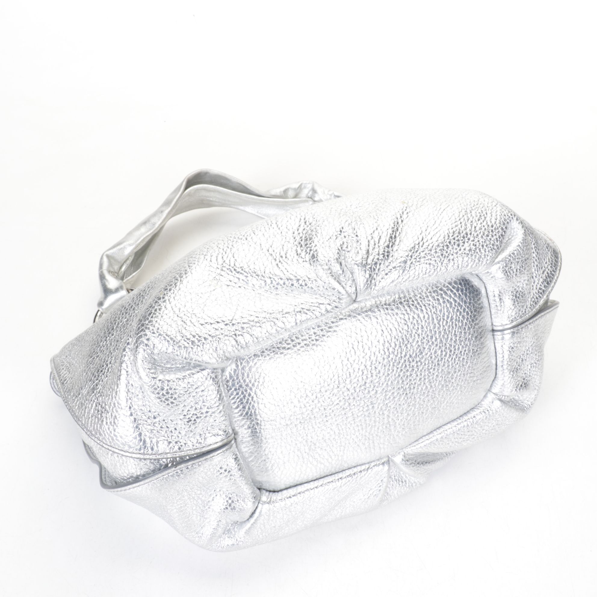 Celine Bittersweet Zippered Hobo Bag in Silver Metallic Pebbled Leather