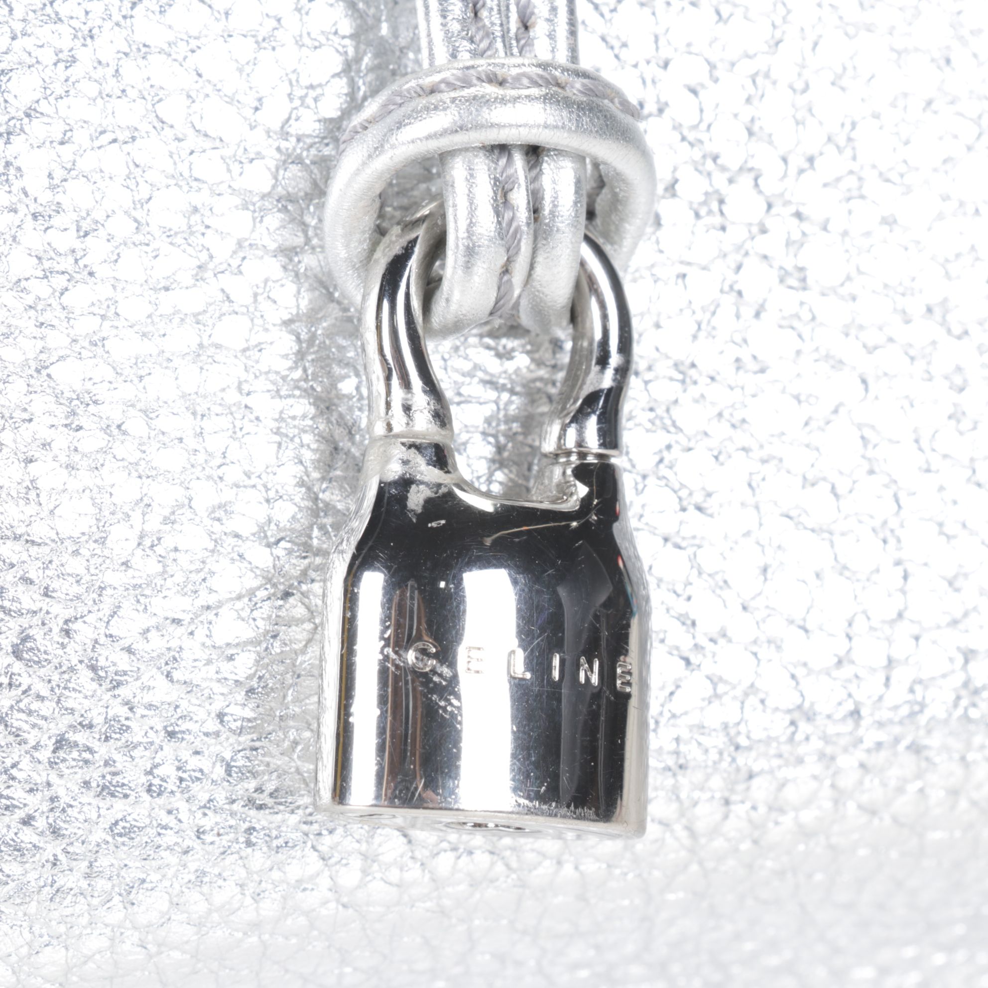 Celine Bittersweet Zippered Hobo Bag in Silver Metallic Pebbled Leather