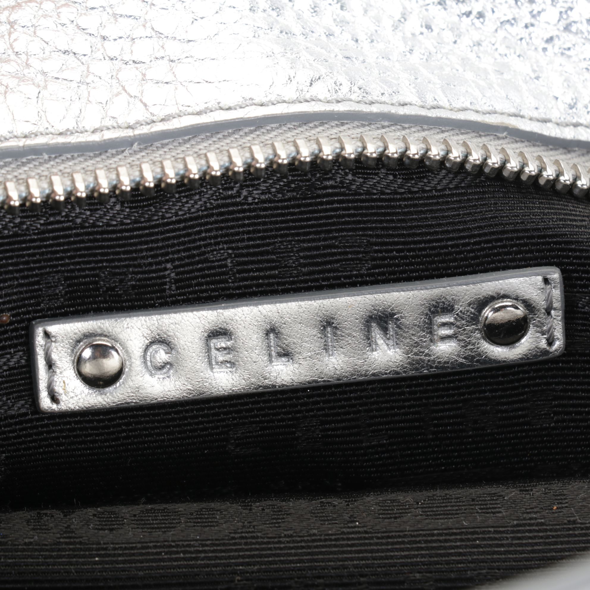 Celine Bittersweet Zippered Hobo Bag in Silver Metallic Pebbled Leather