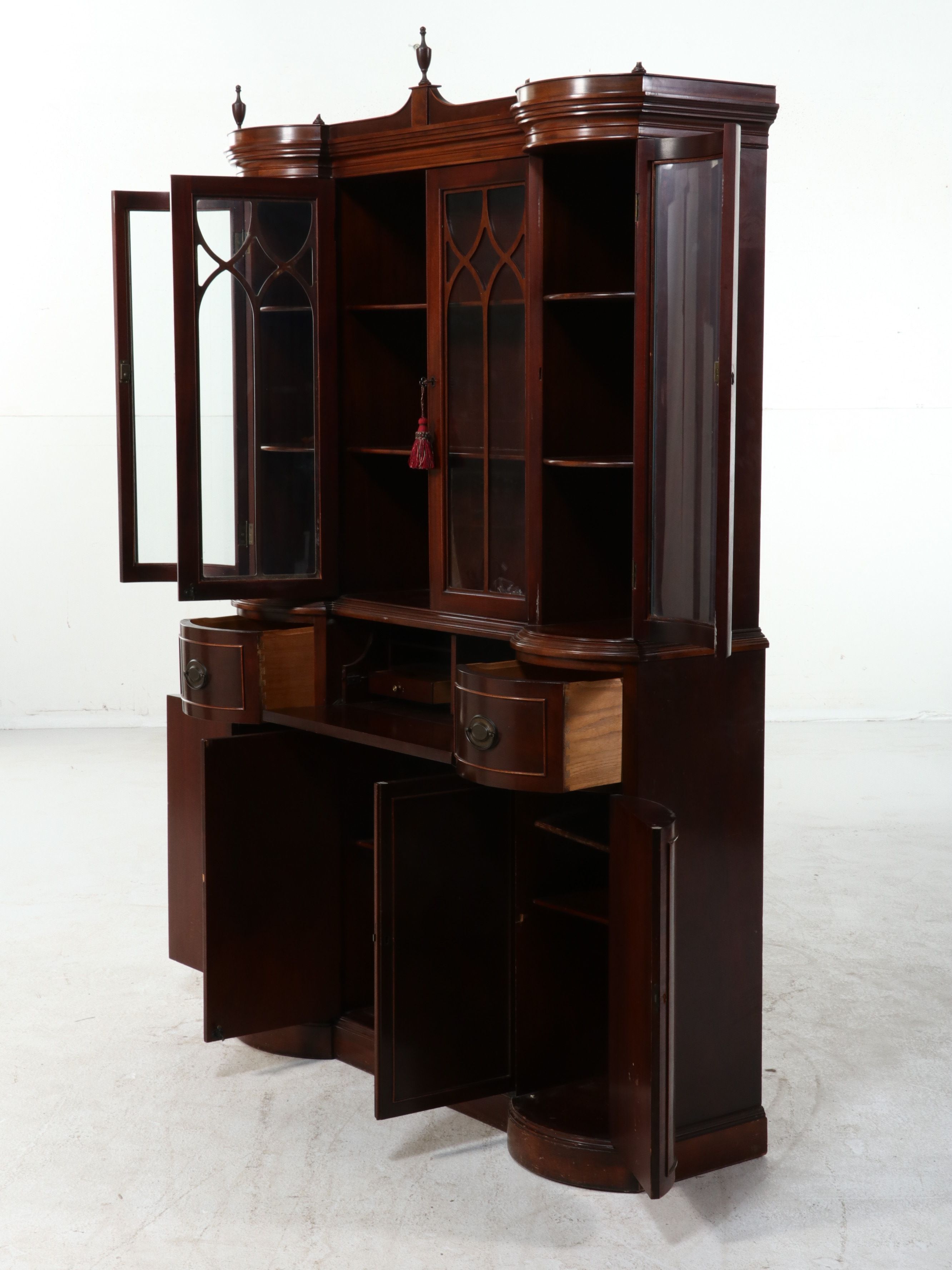 Federal Style Mahogany Breakfront Secretary Cabinet, Mid-20th Century