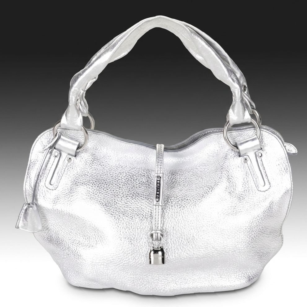 Celine Bittersweet Zippered Hobo Bag in Silver Metallic Pebbled Leather