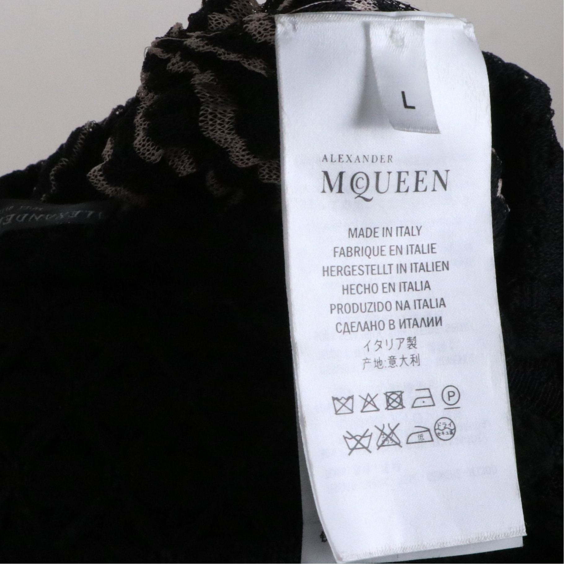 Alexander McQueen Off-Shoulder Peplum Dress in Black/Pink Macramé Stitch Tulle