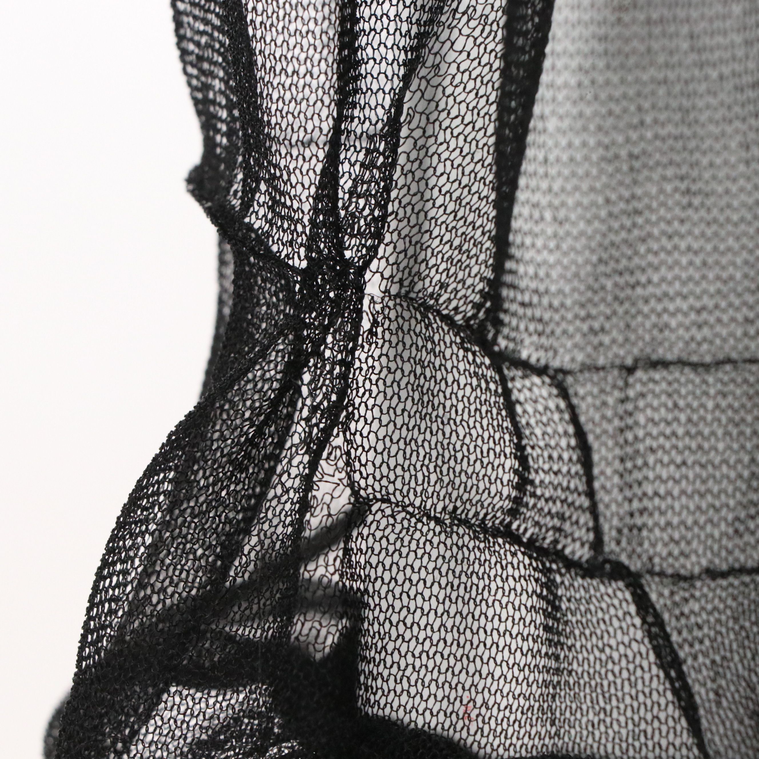 Alexander McQueen Off-Shoulder Peplum Dress in Black/Pink Macramé Stitch Tulle